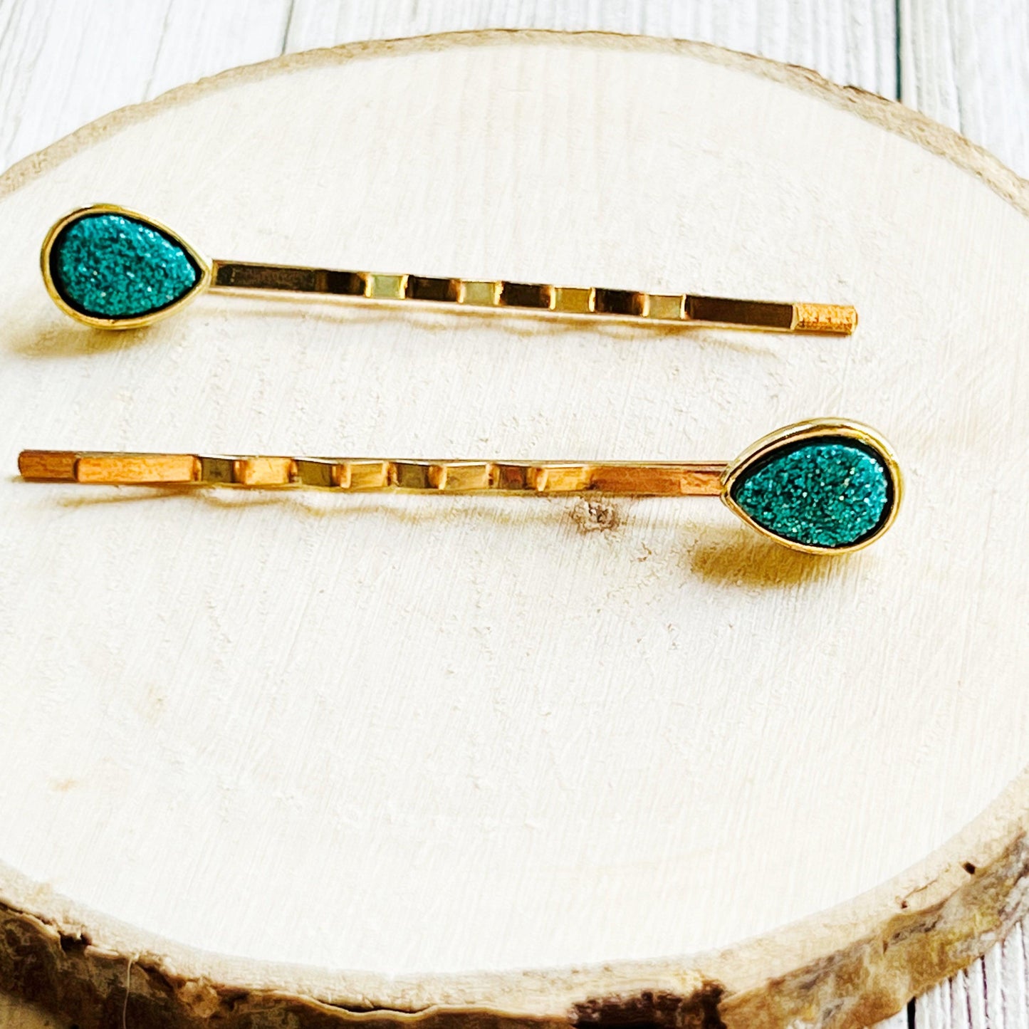 Green Druzy Teardrop Hair Pin Set - Elegant and Unique Hair Accessories