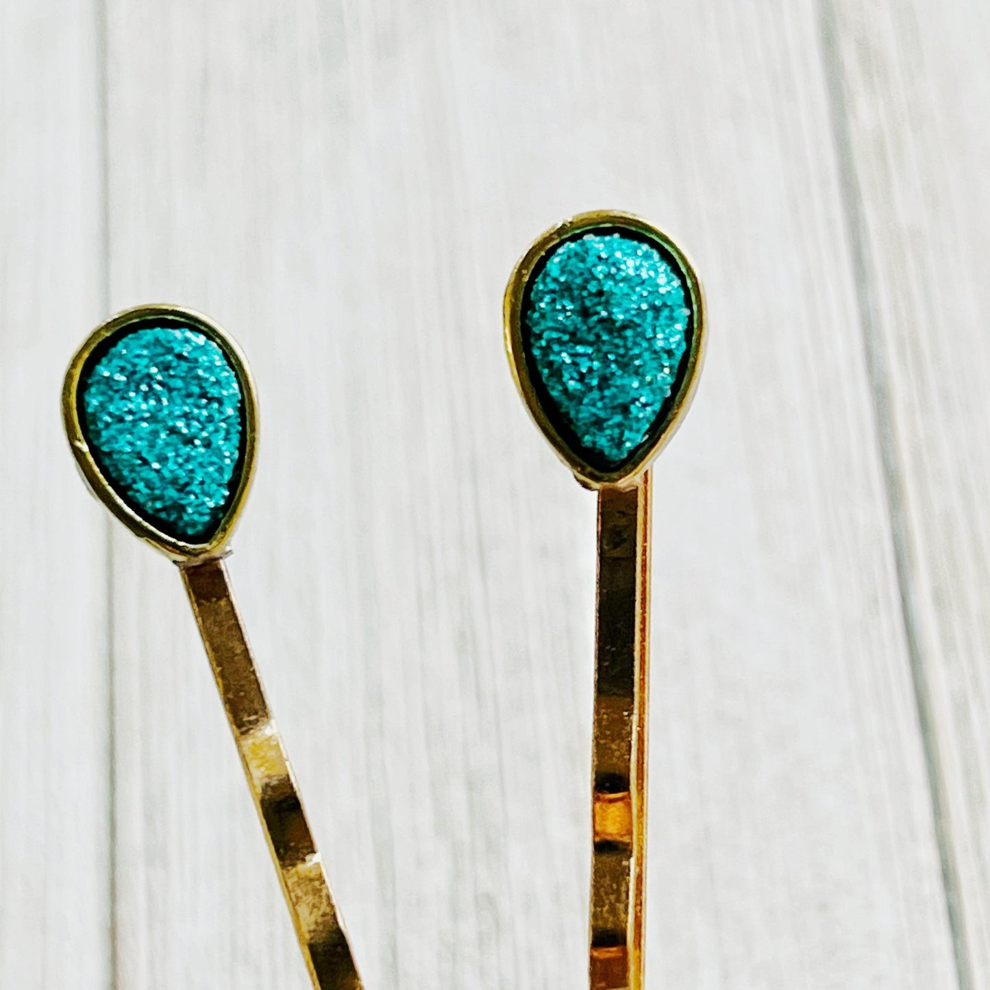 Green Druzy Teardrop Hair Pin Set - Elegant and Unique Hair Accessories