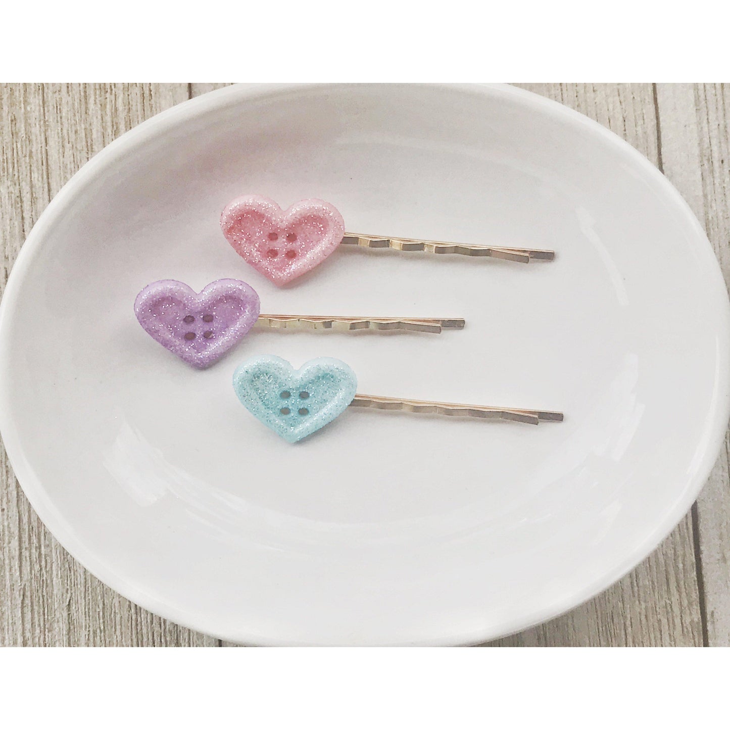 Pink, Purple, & Blue Glitter Heart Hair Pins Set - Sparkling & Colorful Hair Accessories