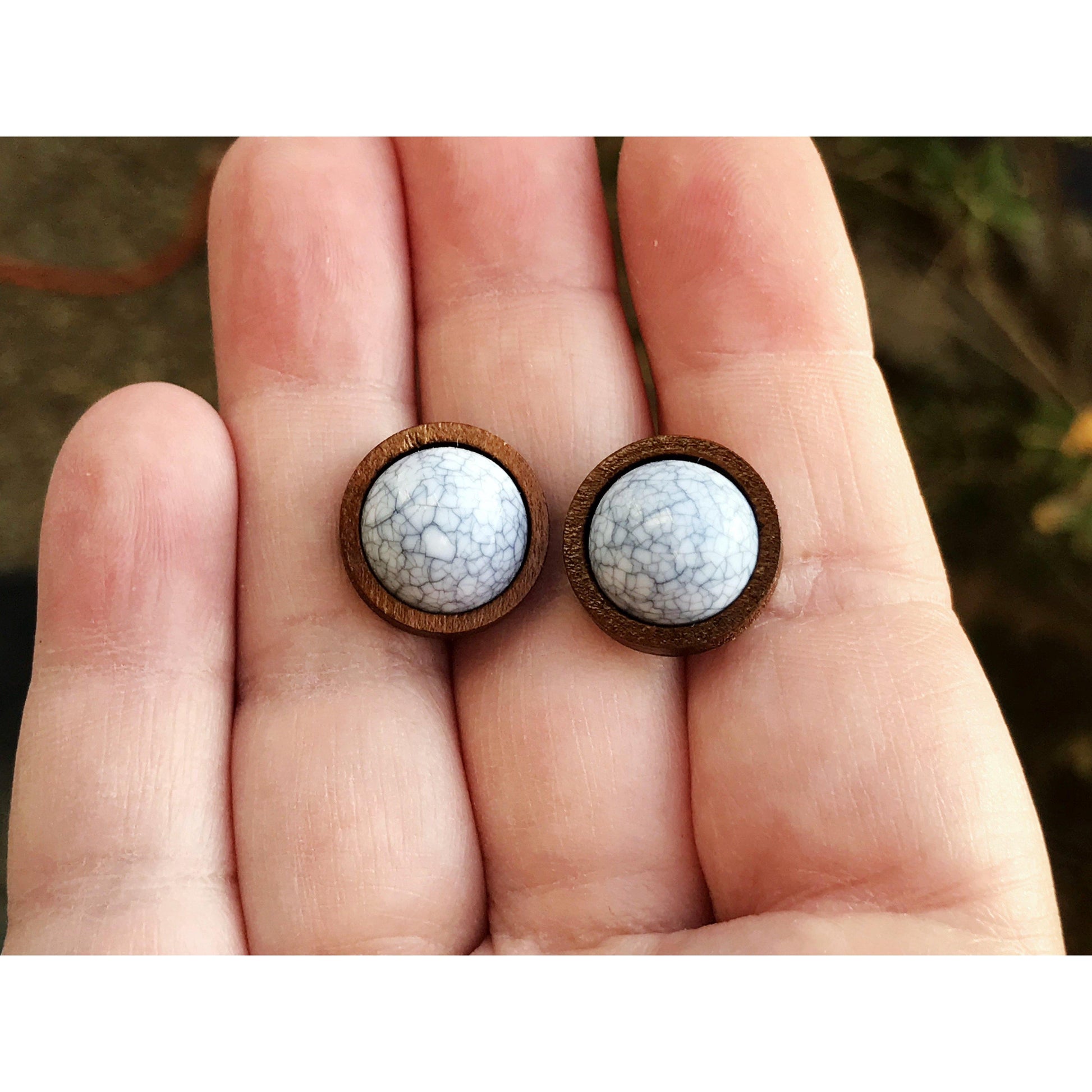 White Stone Wood Stud Earrings - Boho Chic Western Jewelry for Rustic Elegance