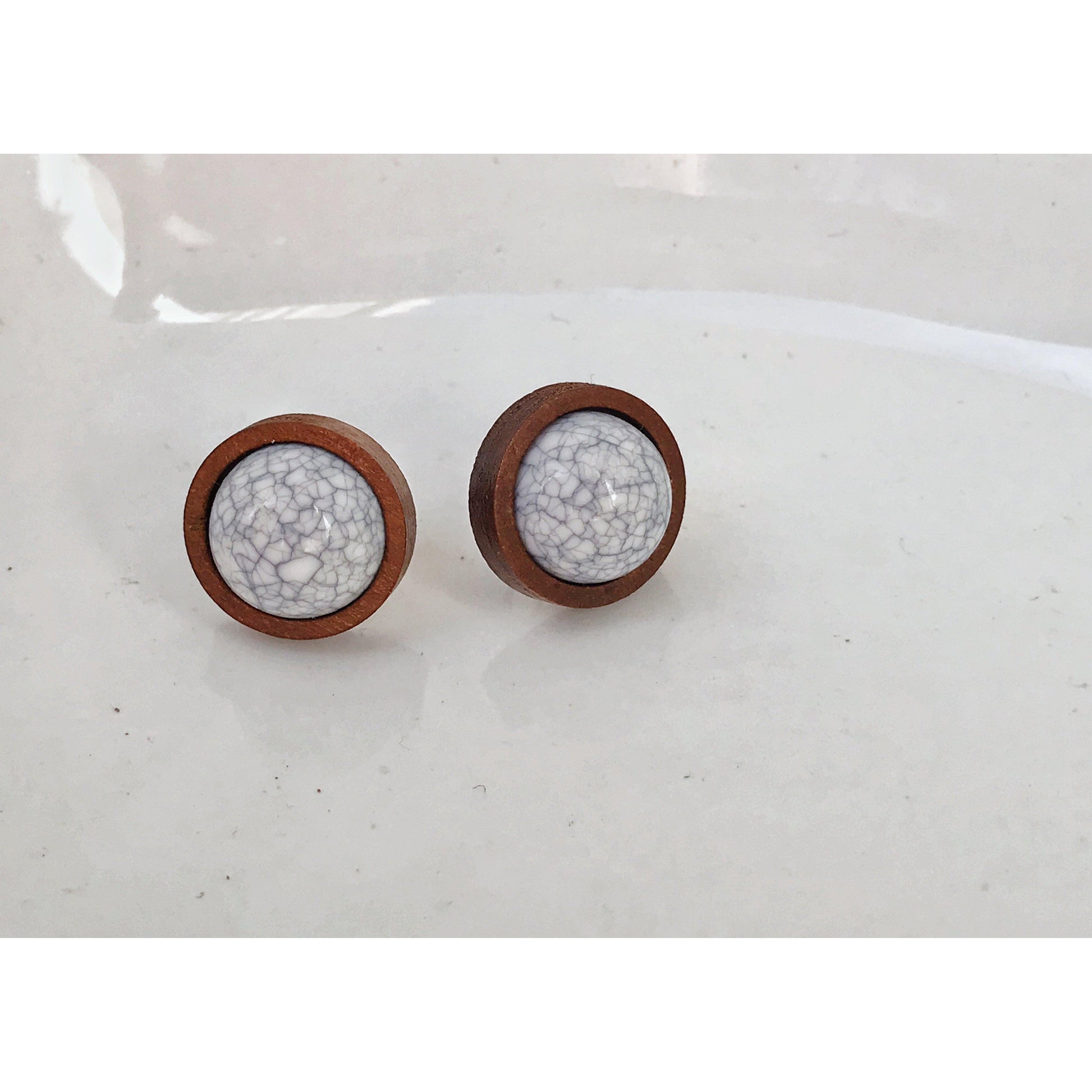 White Stone Wood Stud Earrings - Boho Chic Western Jewelry for Rustic Elegance