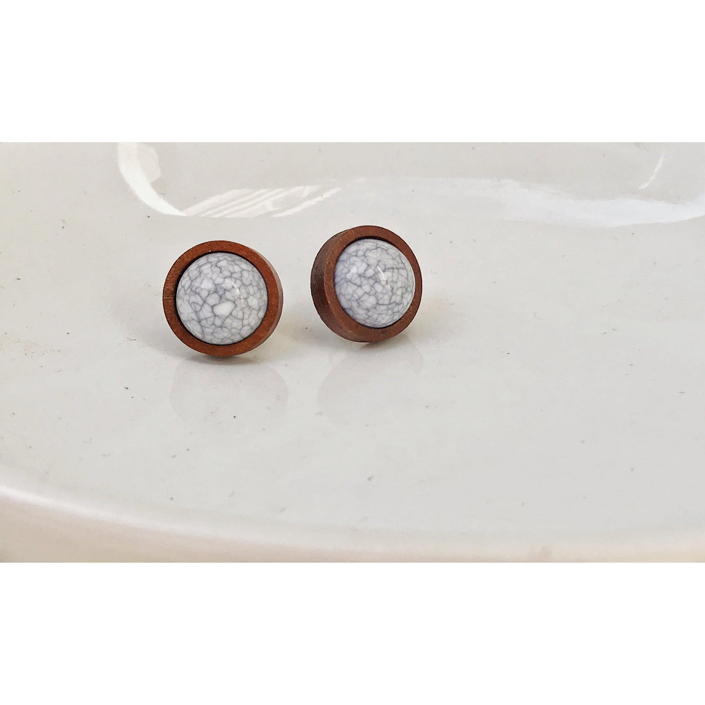 White Stone Wood Stud Earrings - Boho Chic Western Jewelry for Rustic Elegance