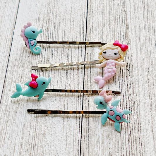 Mermaid Hair Pins, Girls Hair Clip Sets, Seahorse Hair Pins, Dolphin Bobby Pins, Turtle Hair Barrettes, Cute Bobby Pins, Womans Hair Pins