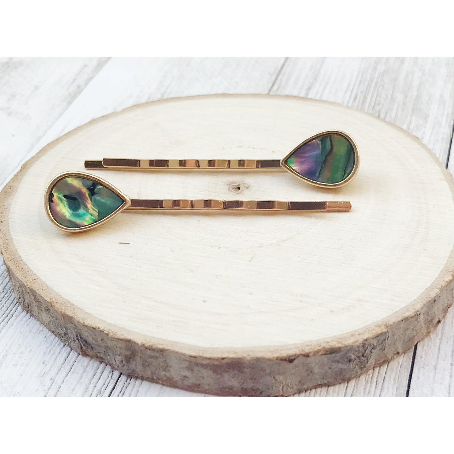 Natural Abalone Shell Teardrop Hair Pins - Elegant and Coastal-Inspired Accessories