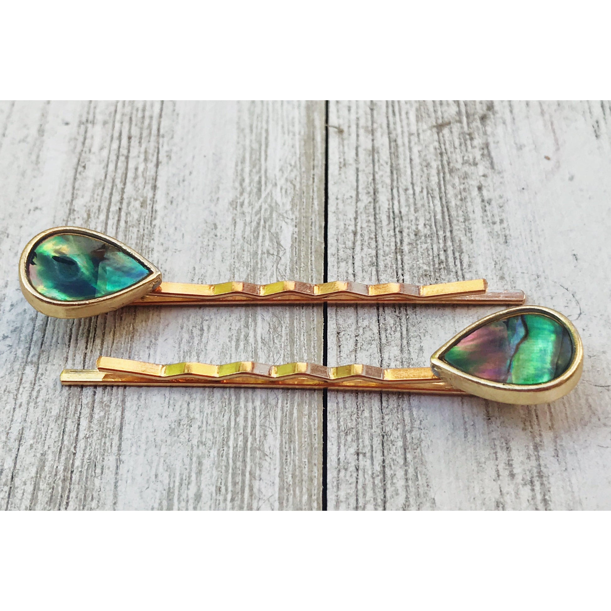 Natural Abalone Shell Teardrop Hair Pins - Elegant and Coastal-Inspired Accessories