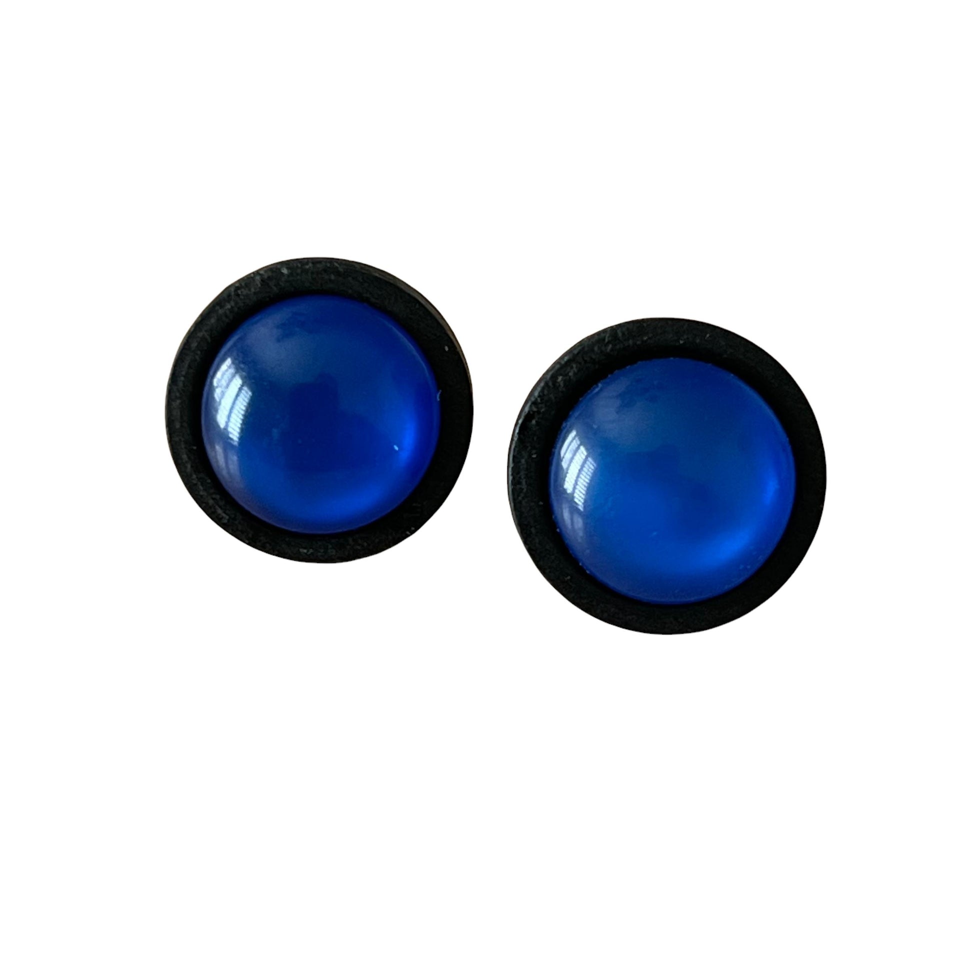 Blue Resin & Black Wood Unisex Stud Earrings - Stylish Contemporary Accessories