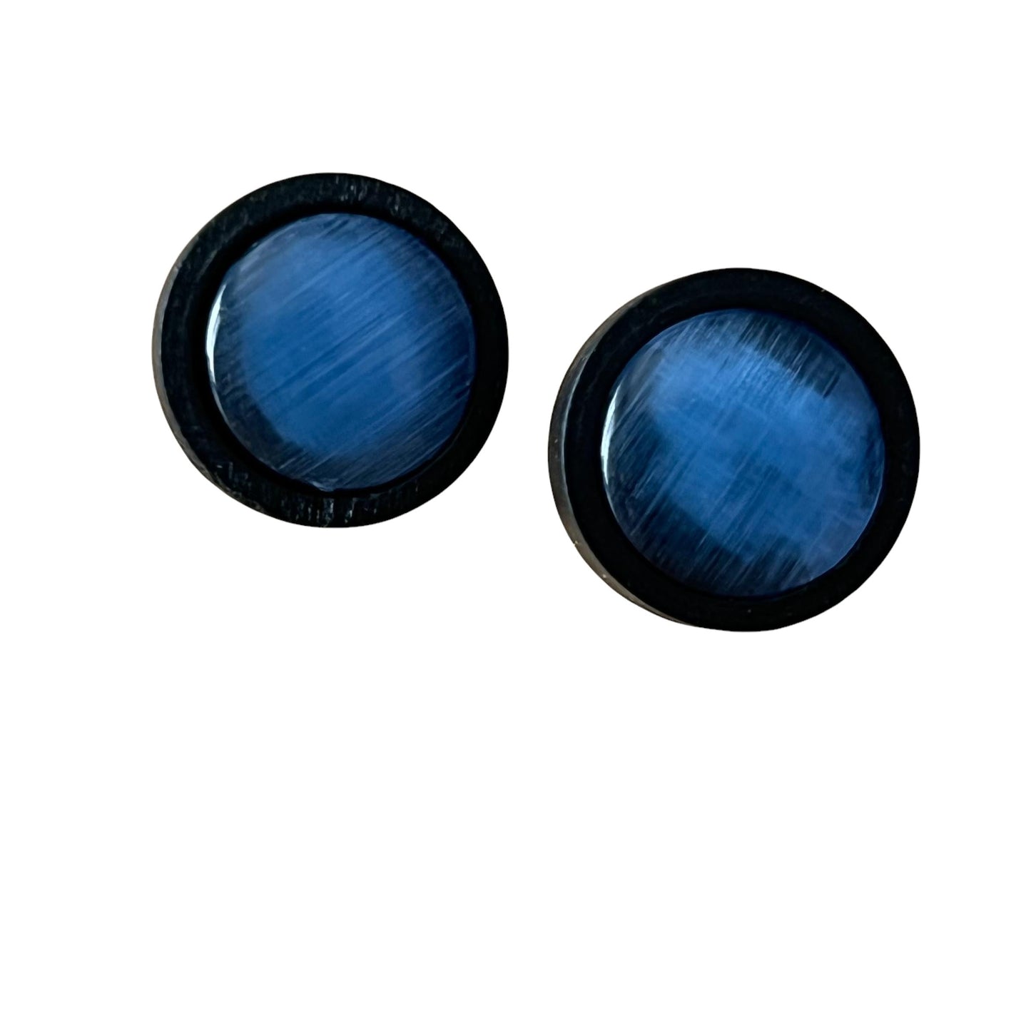 Blue Glass Black Wood Unisex Stud Earrings - Stylish & Versatile Accessories