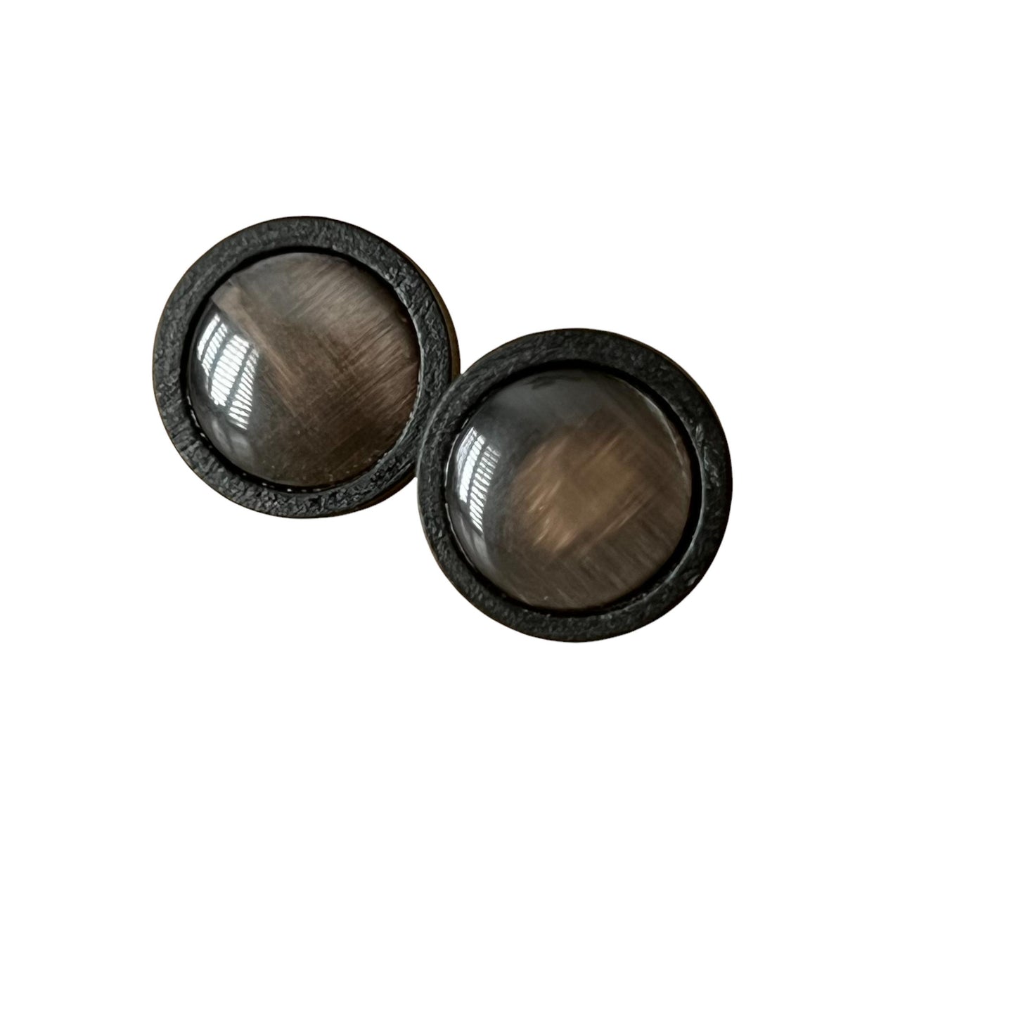 Brown Glass Black Wood Unisex Stud Earrings - Stylish & Versatile Accessories