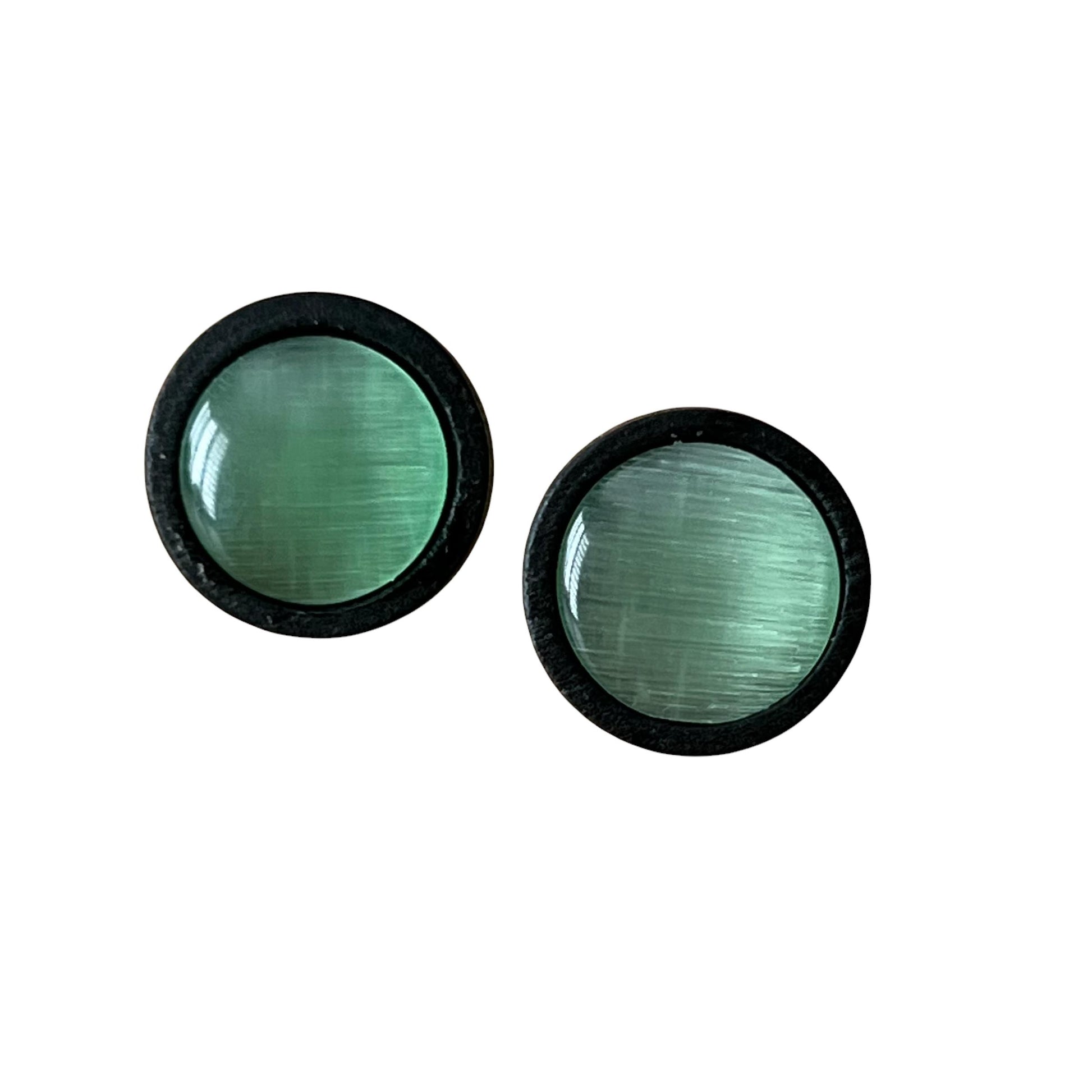 Green Glass Black Wood Unisex Stud Earrings - Stylish & Versatile Accessories