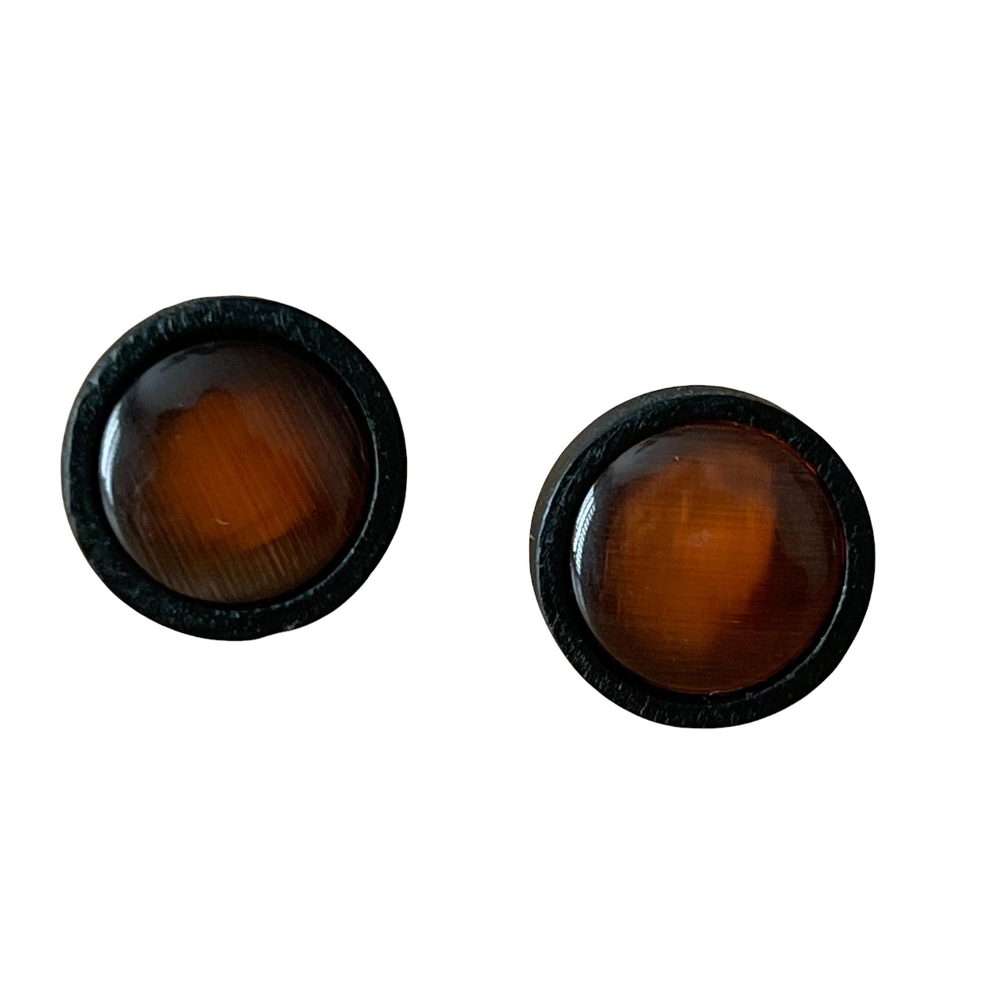 Orange Resin Black Wood Unisex Stud Earrings - Unique & Stylish Accessories