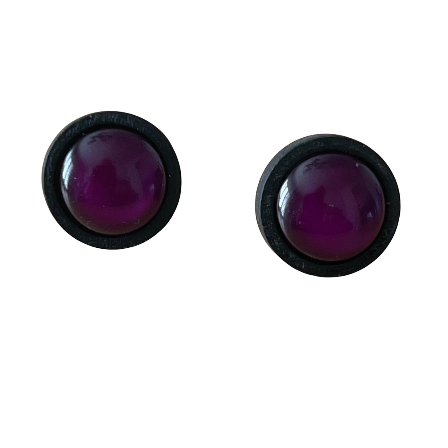 Purple Resin Black Wood Unisex Stud Earrings - Unique & Stylish Accessories