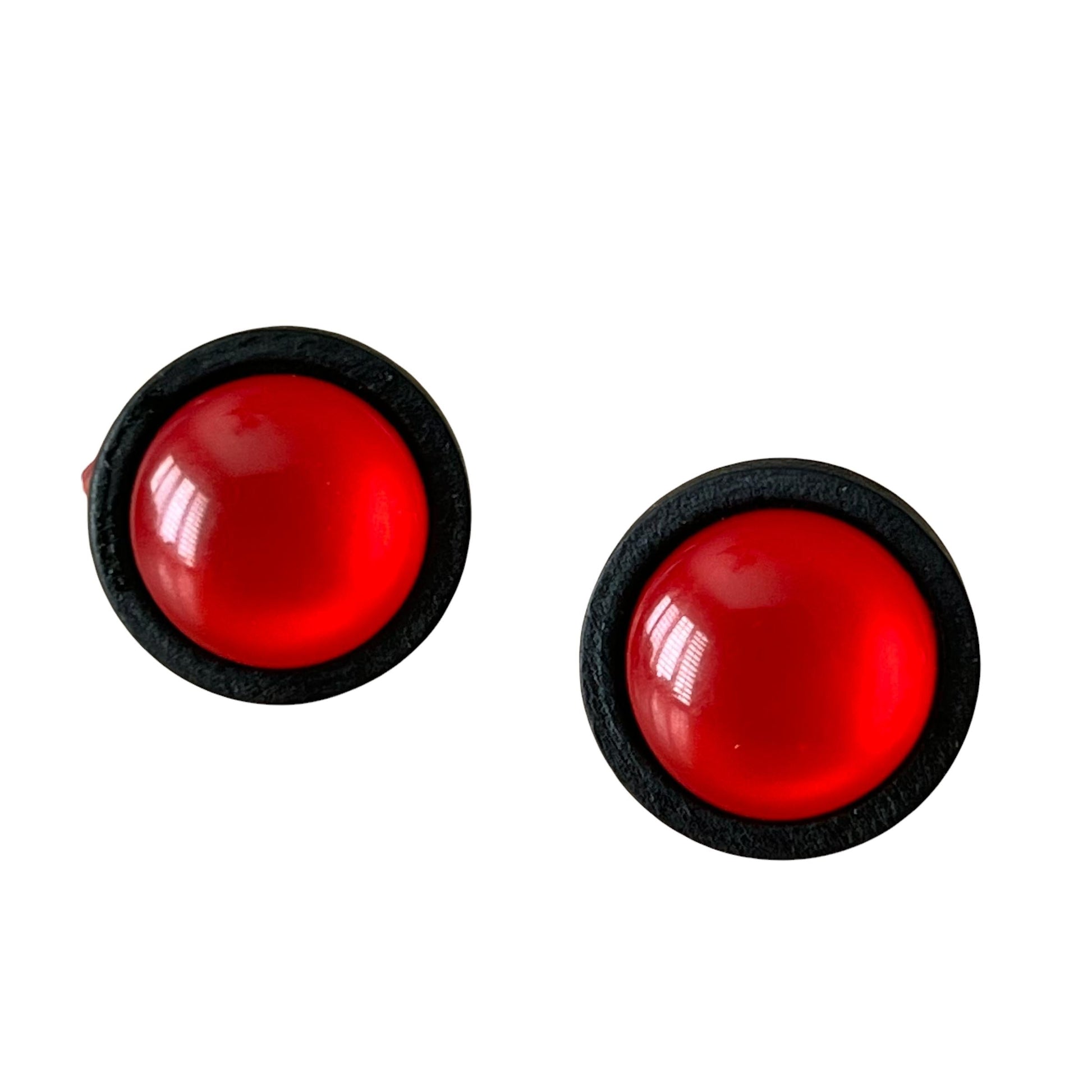 Red Resin Black Wood Unisex Stud Earrings - Stylish & Versatile Accessories