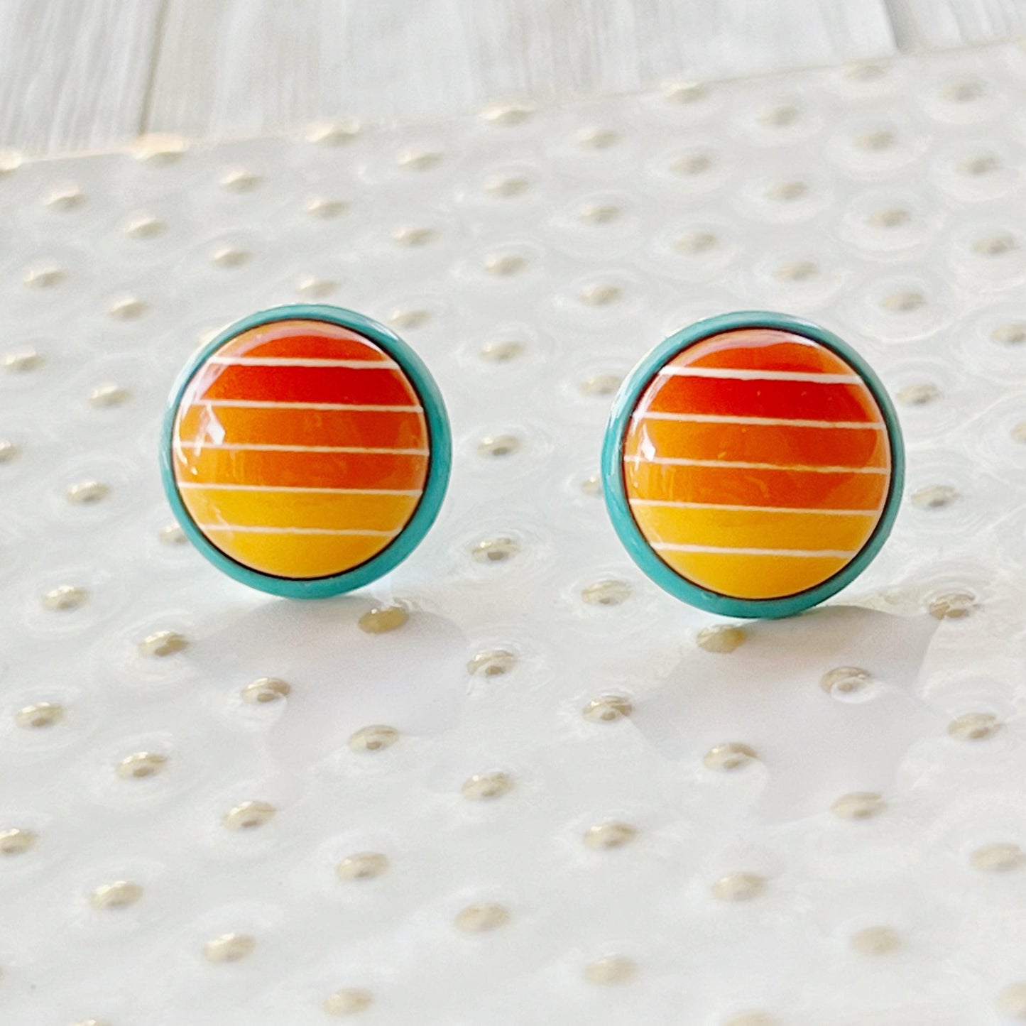 Orange Gradient Striped Blue Unisex Earrings - Stylish & Unique Accessories