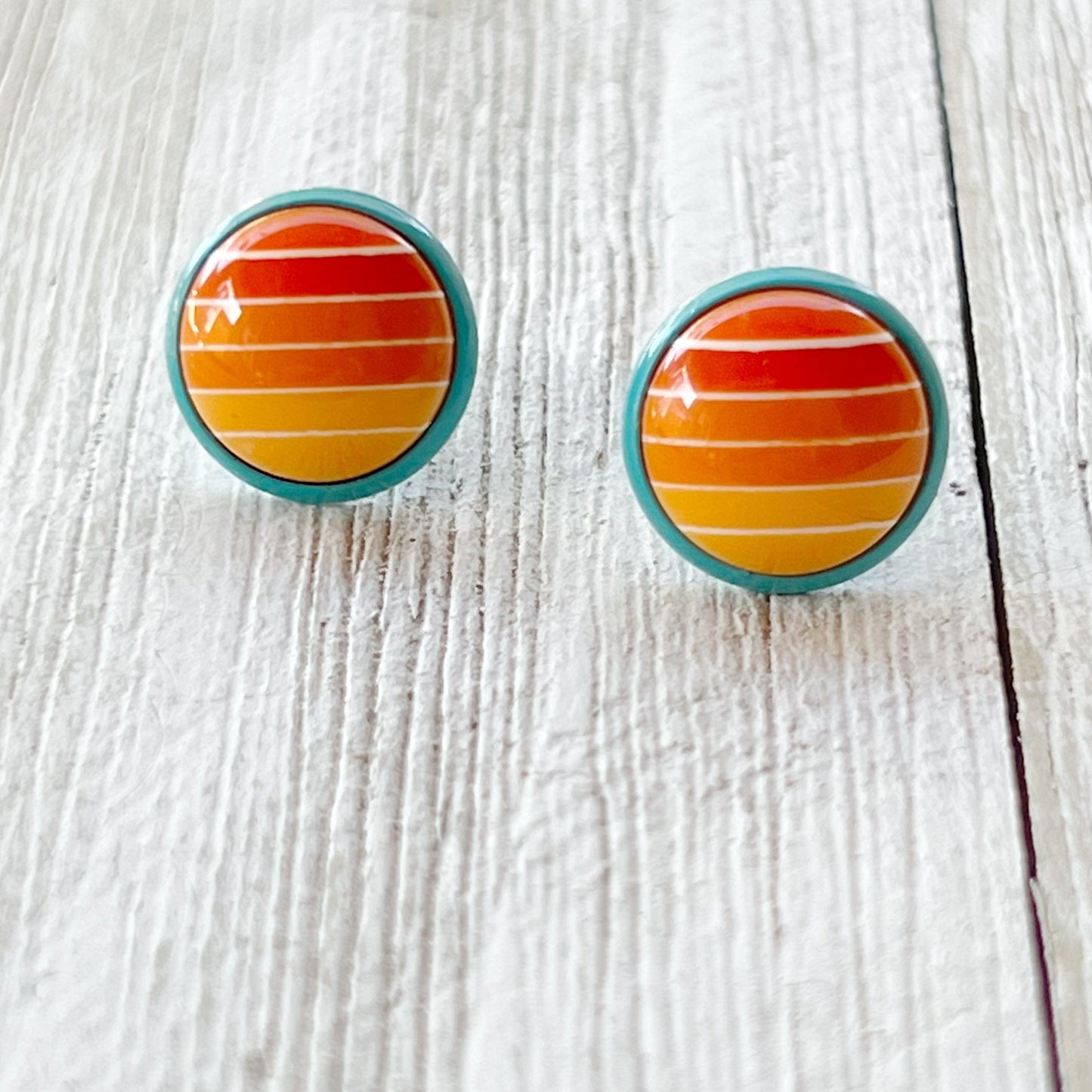 Orange Gradient Striped Blue Unisex Earrings - Stylish & Unique Accessories