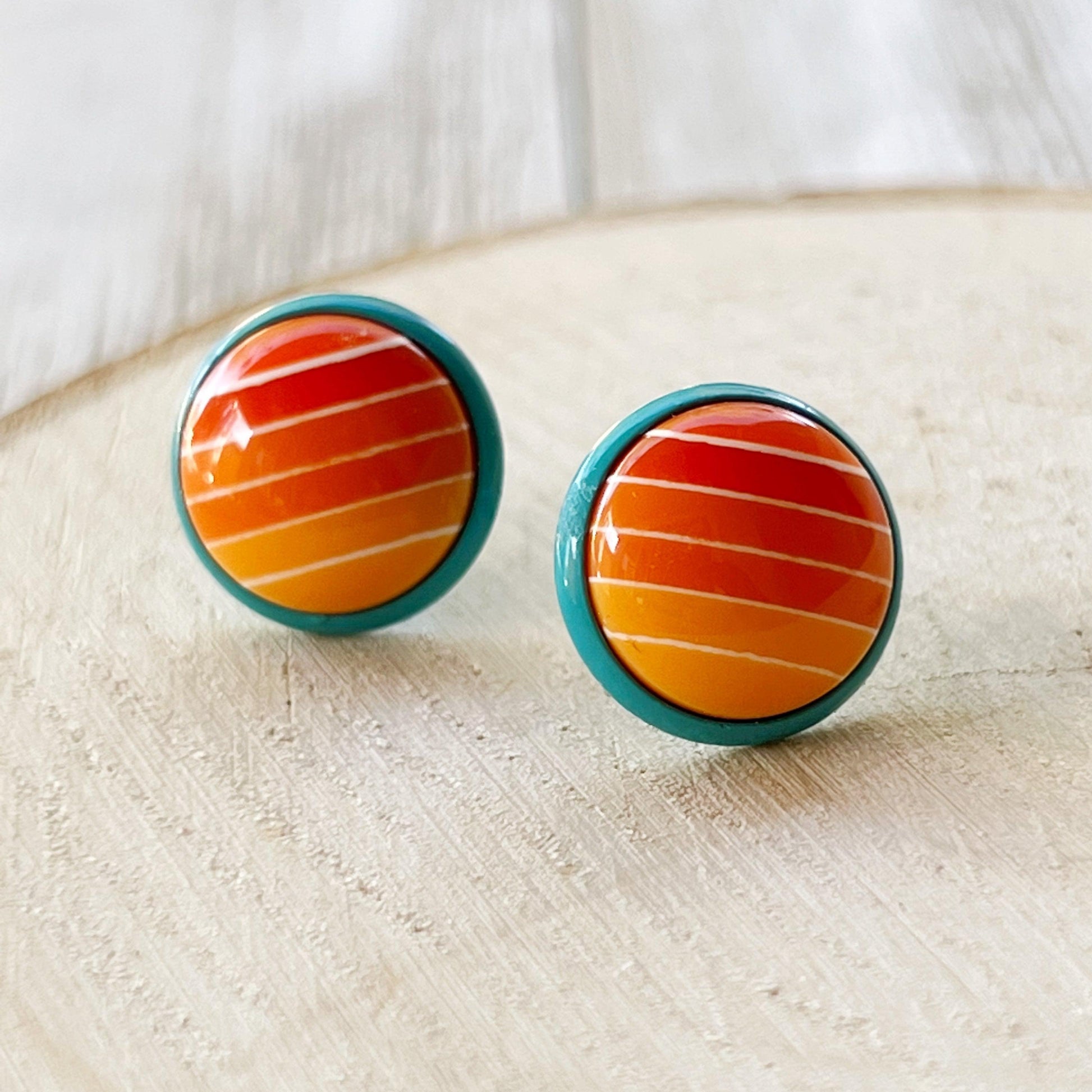 Orange Gradient Striped Blue Unisex Earrings - Stylish & Unique Accessories