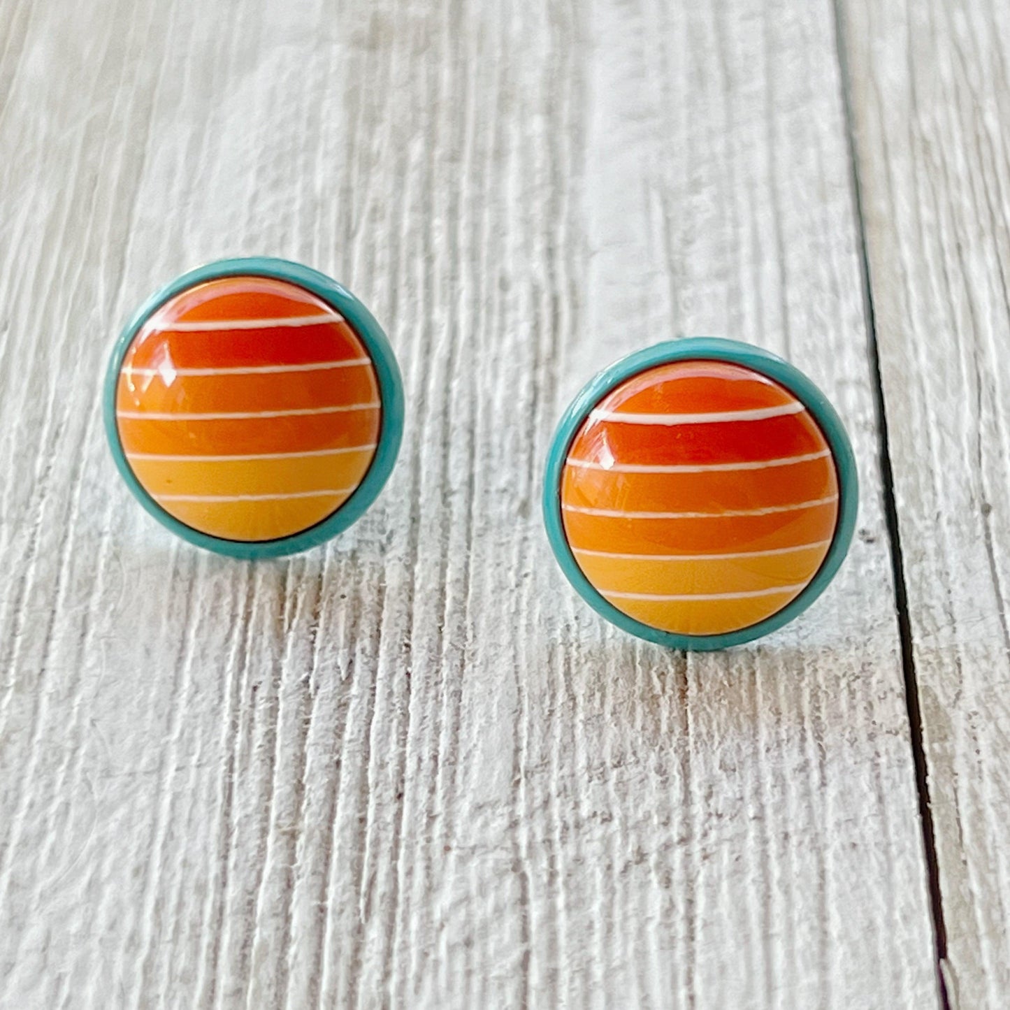 Orange Gradient Striped Blue Unisex Earrings - Stylish & Unique Accessories