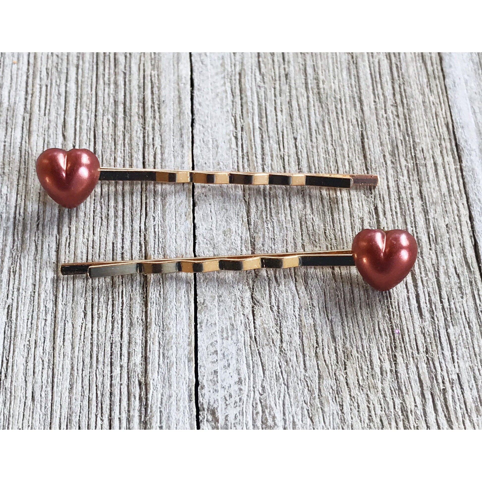 Pink Heart Hair Pins, Valentines Day Bobby Pin, Womens Hair Pin, Cute Hair Pin, Decorative Hair Pin, Pearl Heart Bobby Pins, Girls Hair Pins