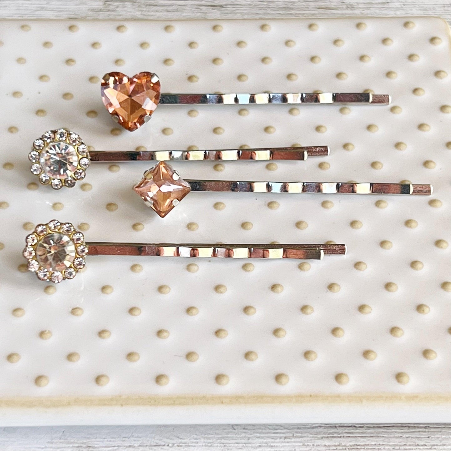 Pink Heart Rhinestone Hair Pins