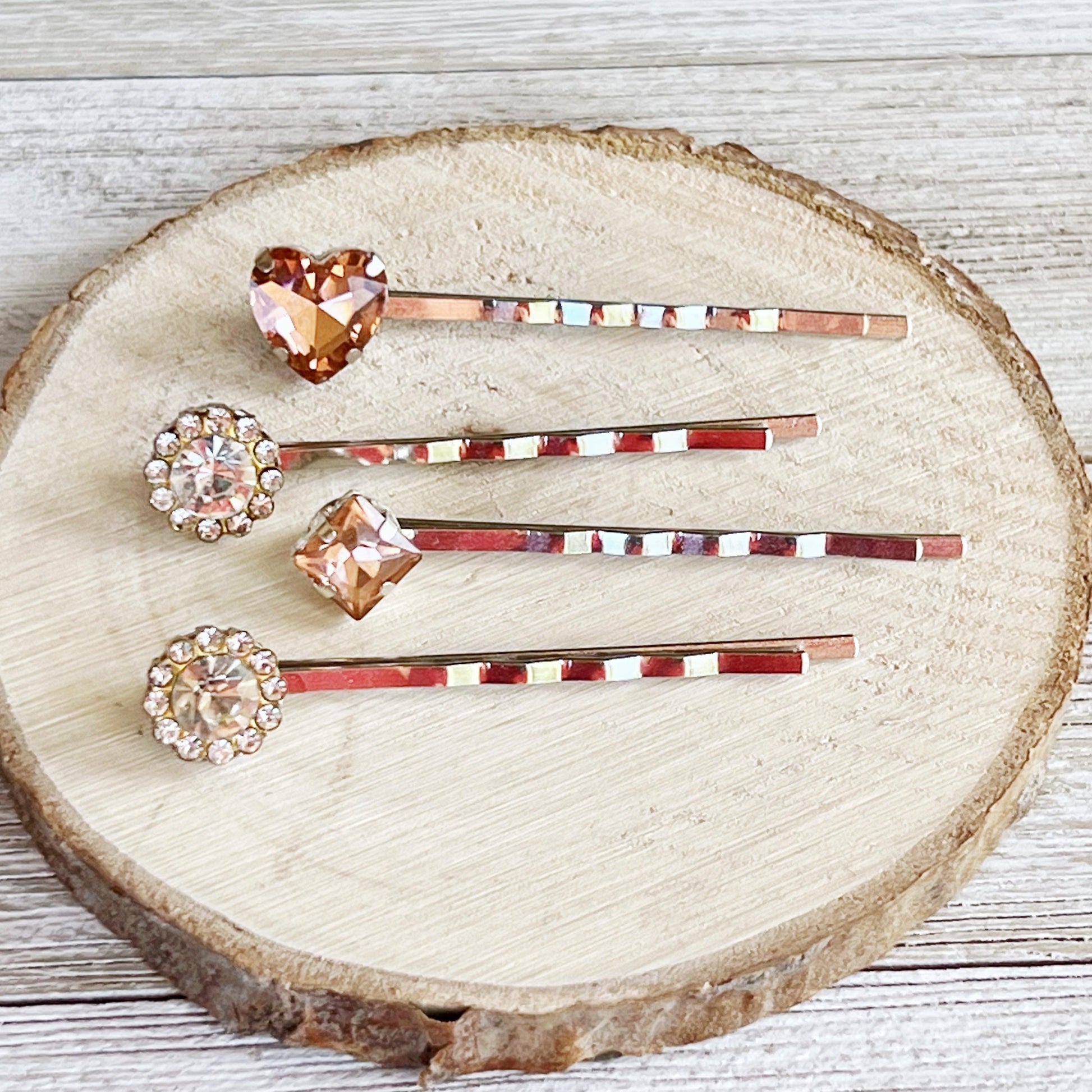 Pink Heart Rhinestone Hair Pins