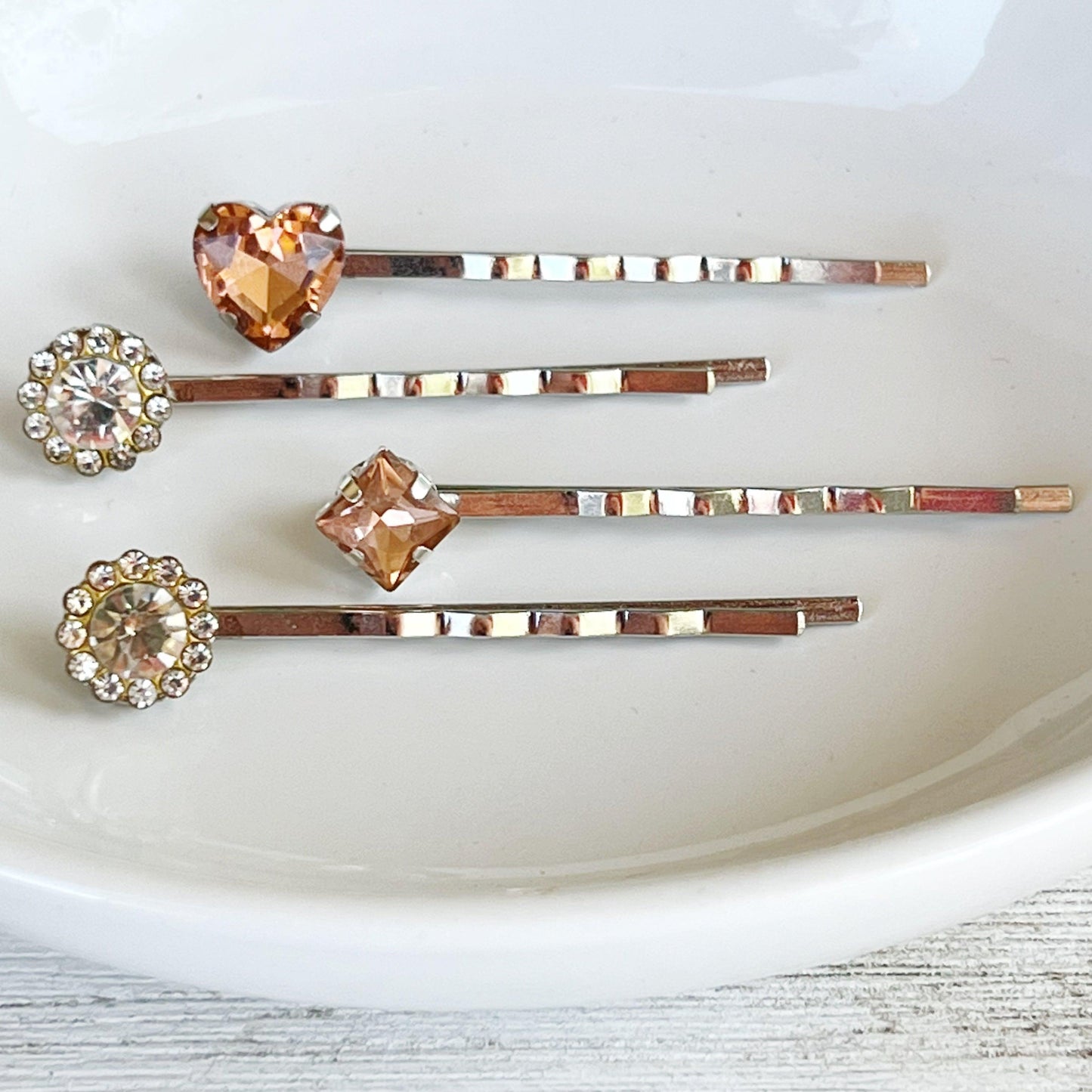 Pink Heart Rhinestone Hair Pins