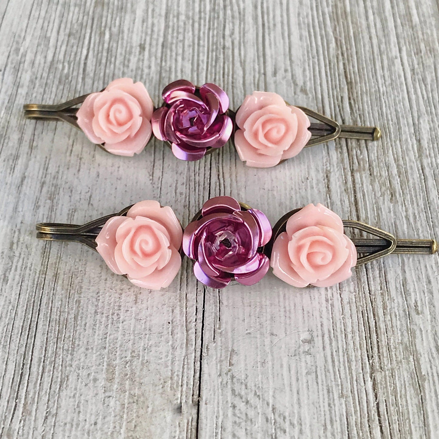 Pink Rose Floral Hair Pins: Elegant Romantic Hair Accessories