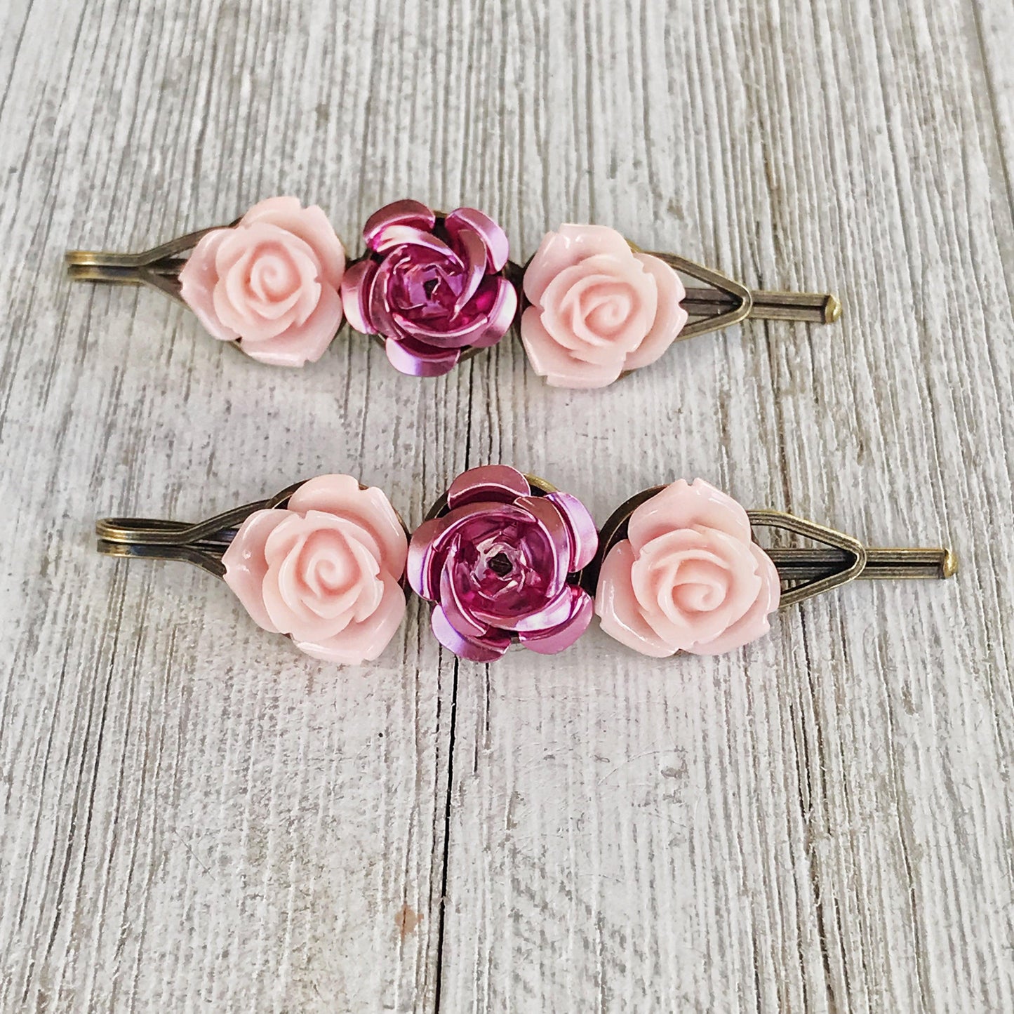 Pink Rose Floral Hair Pins: Elegant Romantic Hair Accessories