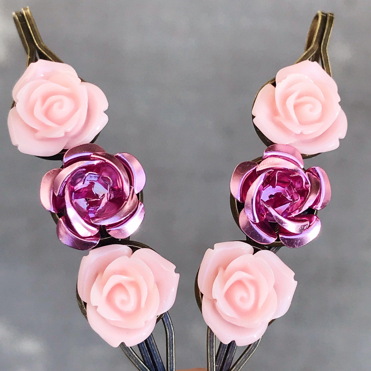 Pink Rose Floral Hair Pins: Elegant Romantic Hair Accessories