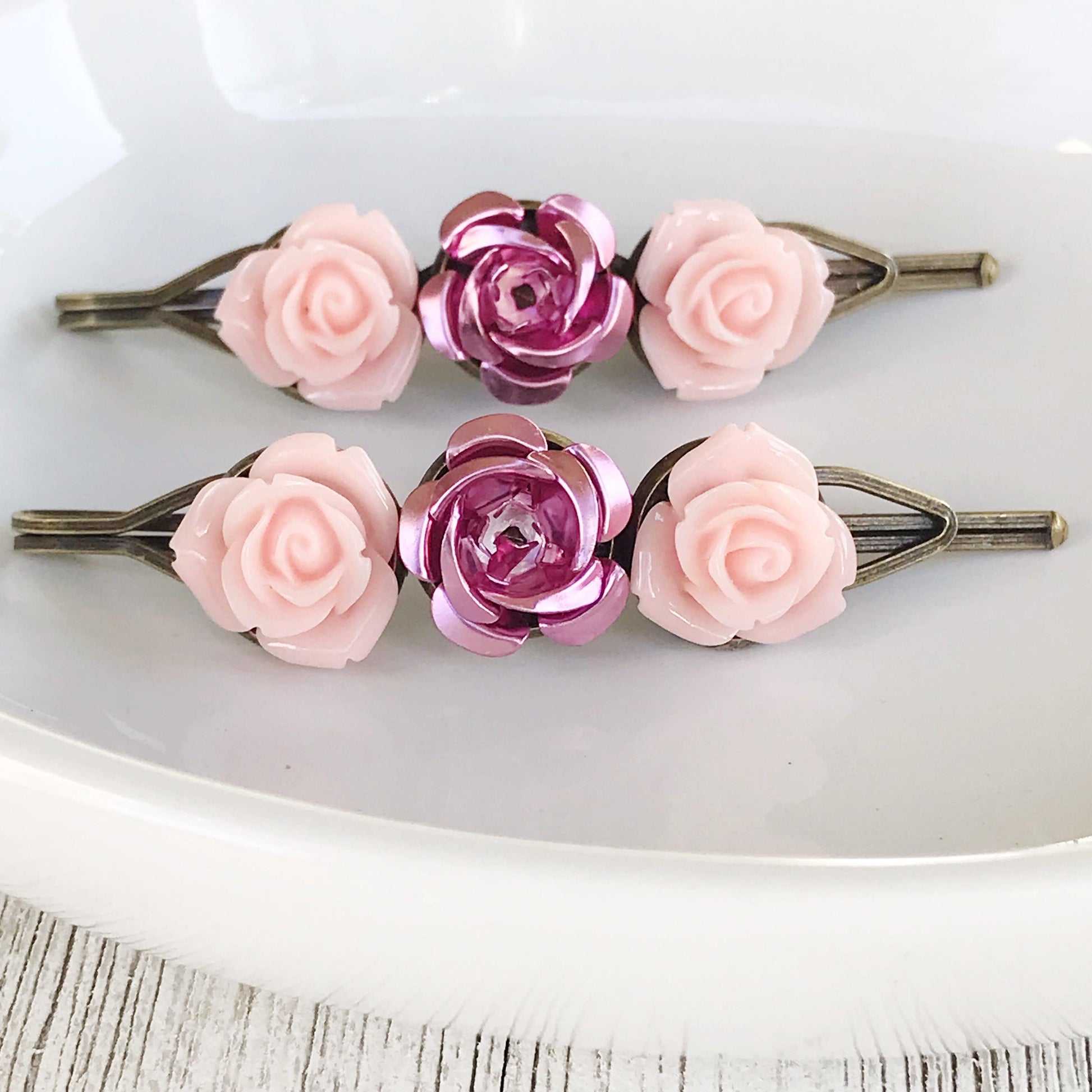 Pink Rose Floral Hair Pins: Elegant Romantic Hair Accessories