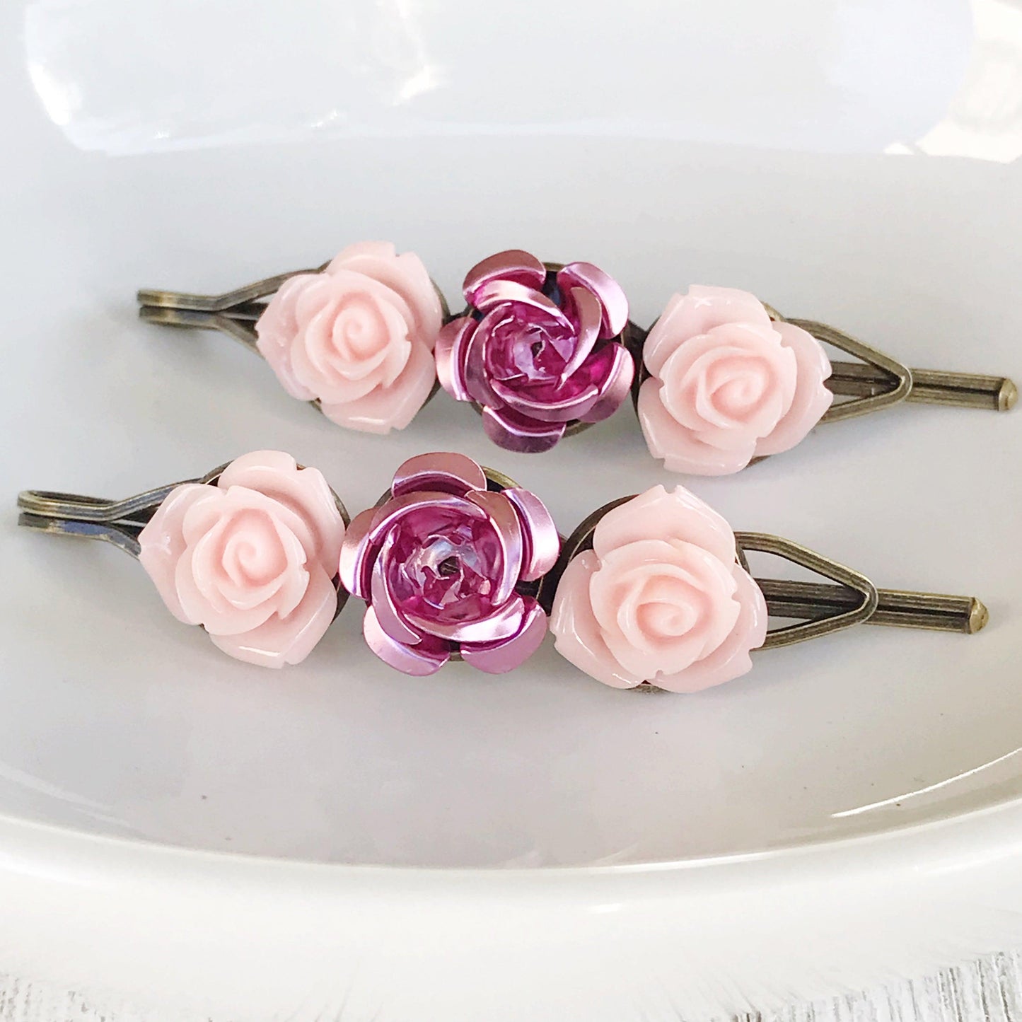 Pink Rose Floral Hair Pins: Elegant Romantic Hair Accessories