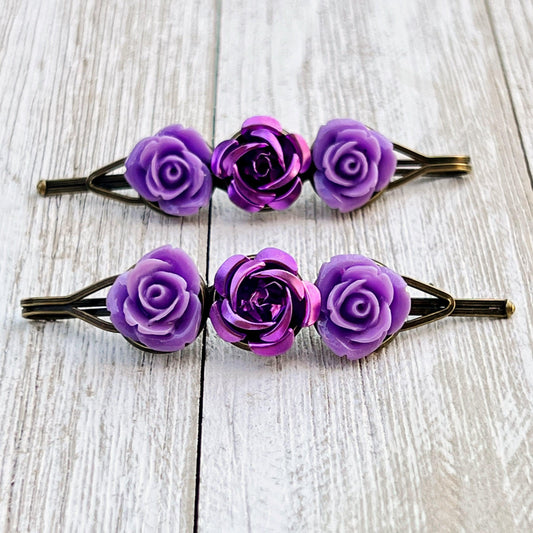Purple Flower Hair Pin, Womans Hair Pin, Purple Floral Bobby Pin, Decorative Bobby Pin, Womans Hair Clip, Wedding Hair Pin, Brides Bobby Pin