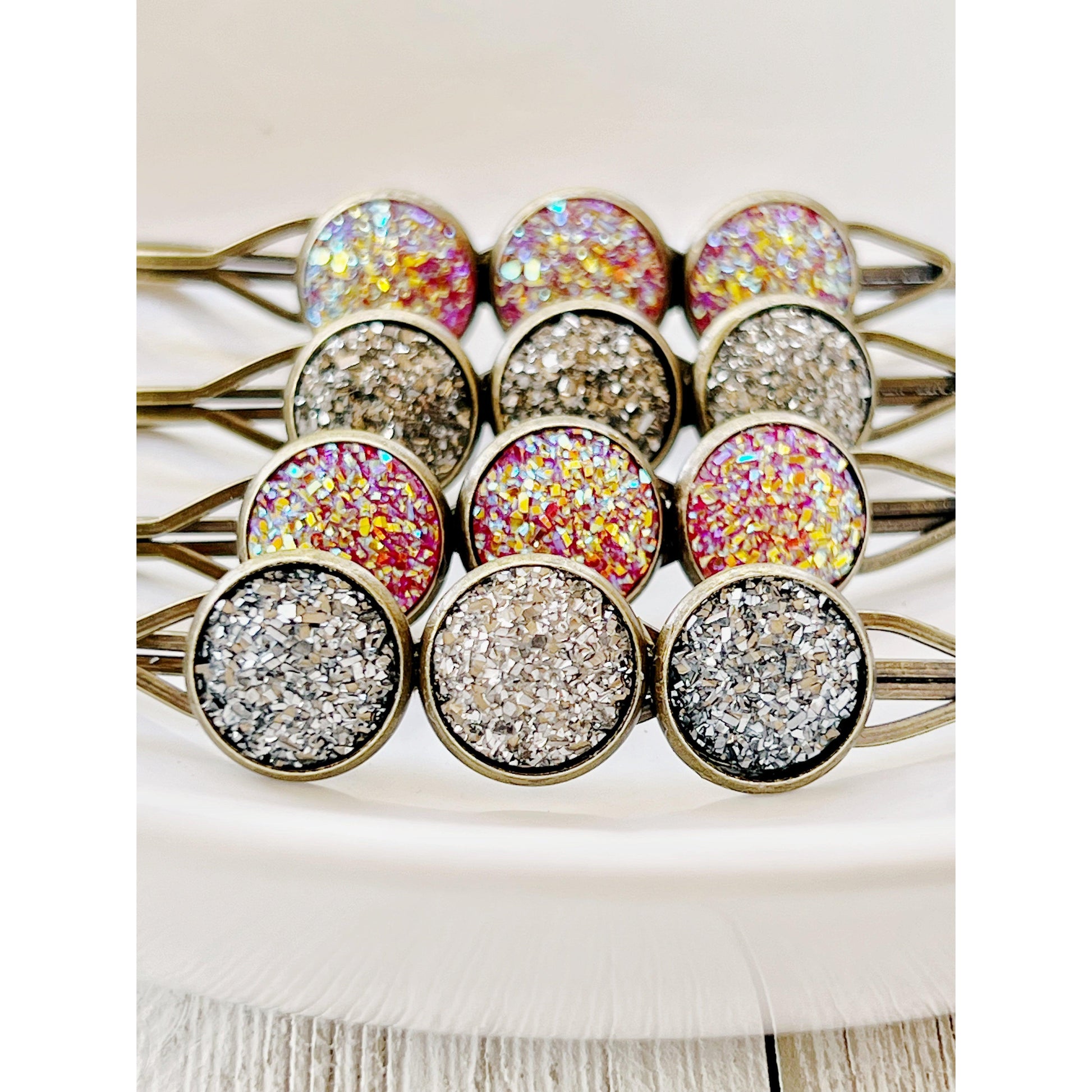 Metallic Gray & Pink Druzy Bobby Pins: Set of 4 Stylish Hair Accessories for Every Occasion