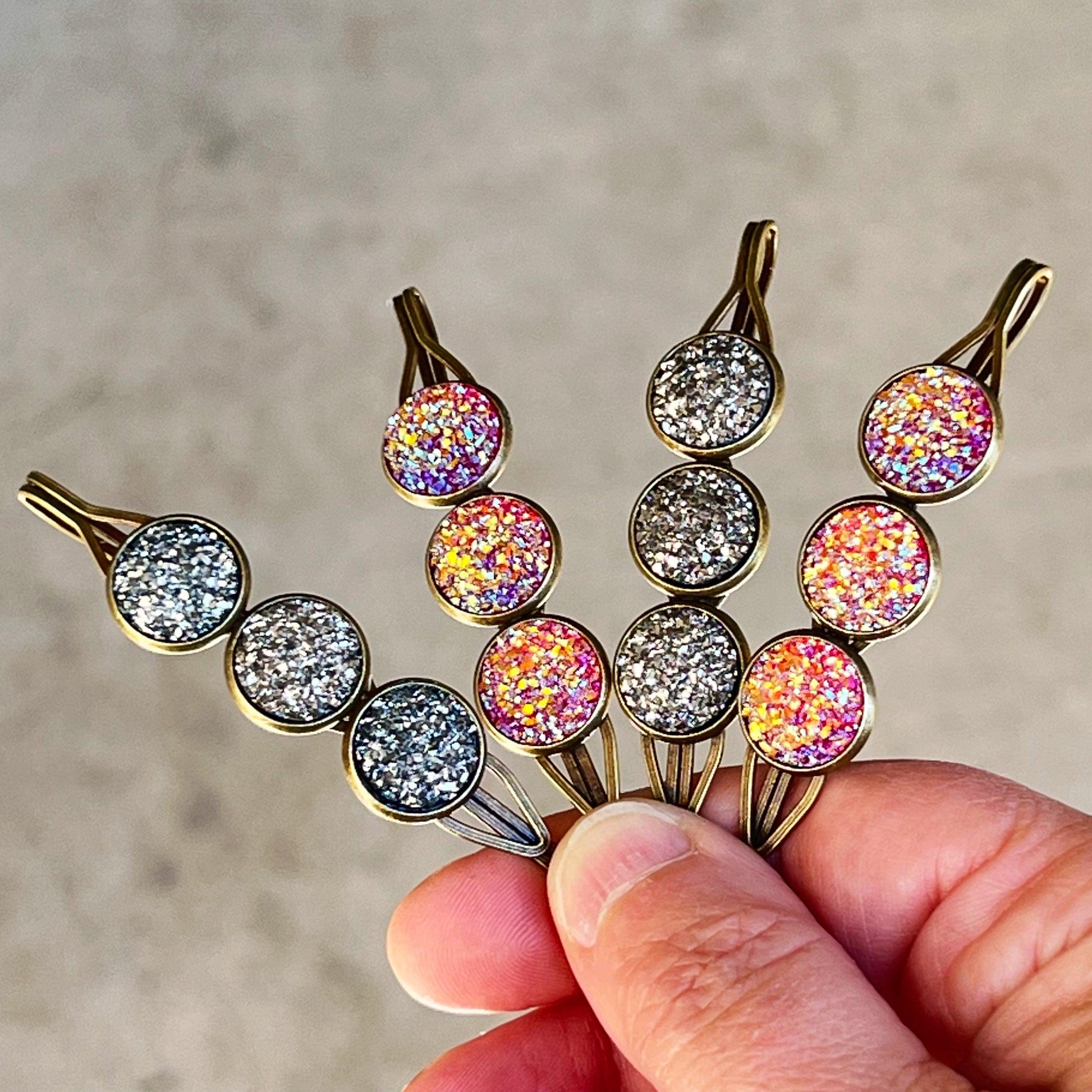 Metallic Gray & Pink Druzy Bobby Pins: Set of 4 Stylish Hair Accessories for Every Occasion