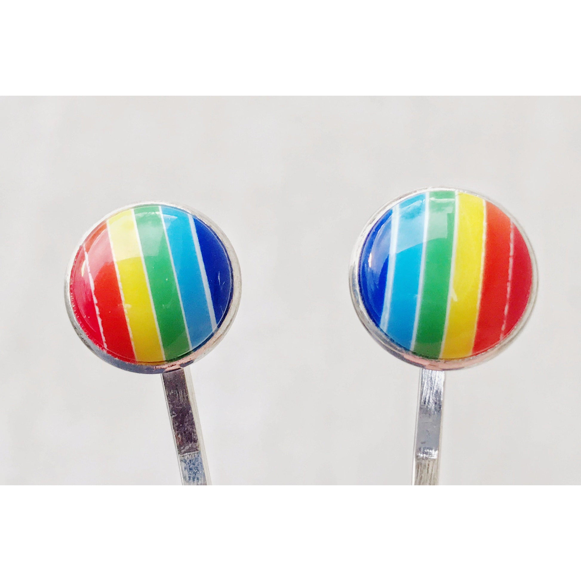 Rainbow Striped Brass Hair Pins - Colorful and Stylish Accessories