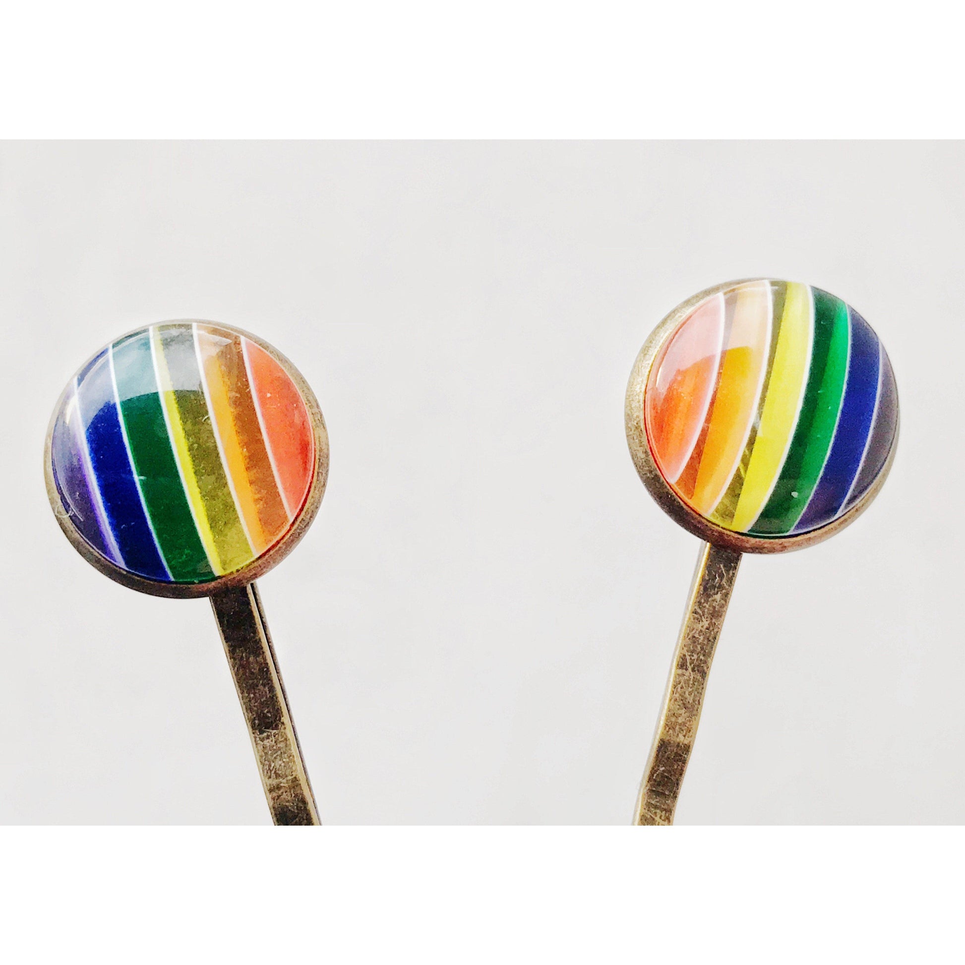 Rainbow Striped Brass Hair Pins - Colorful and Stylish Accessories