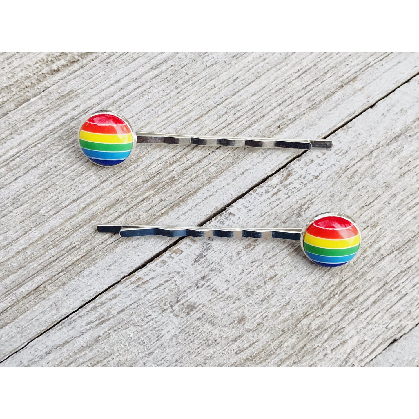 Rainbow Striped Brass Hair Pins - Colorful and Stylish Accessories