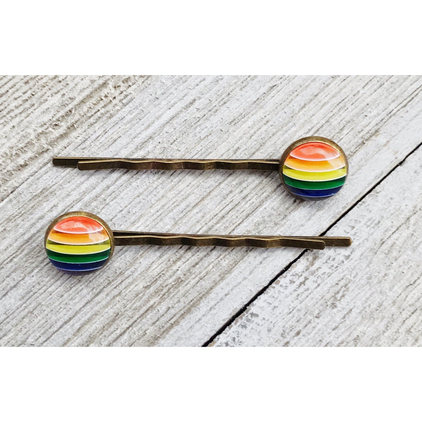 Rainbow Striped Brass Hair Pins - Colorful and Stylish Accessories