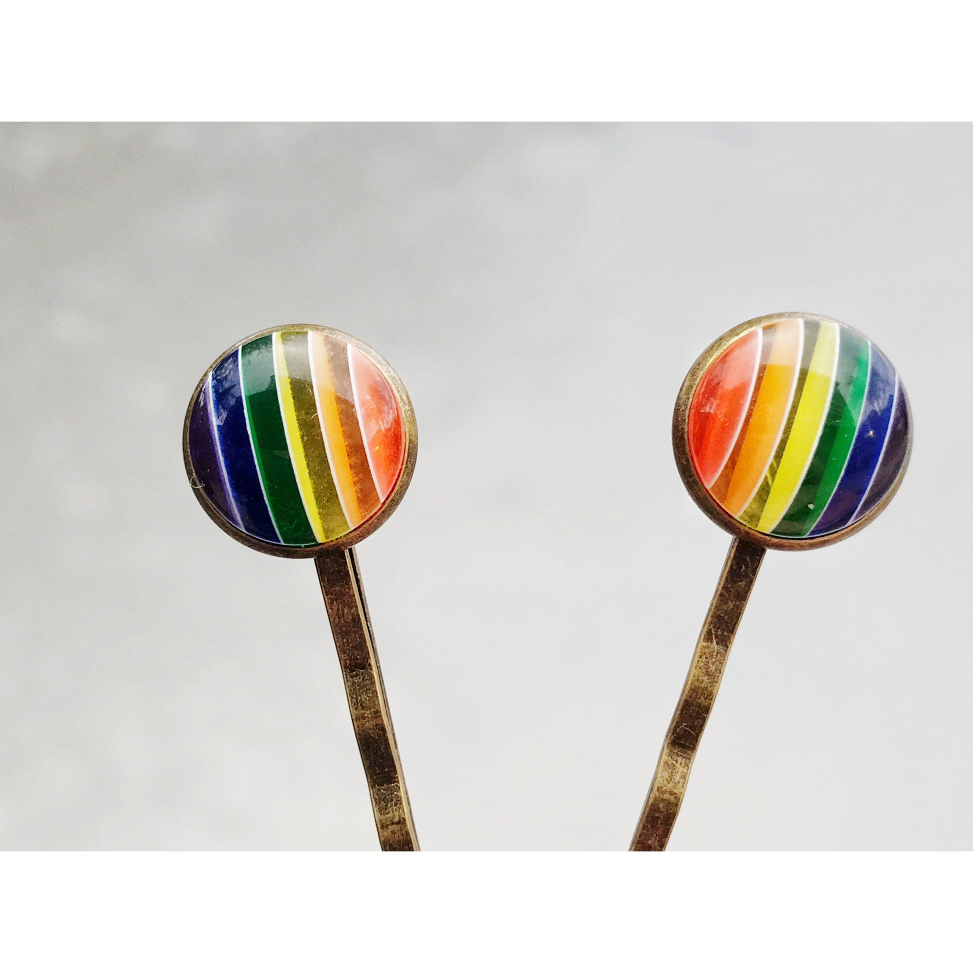 Rainbow Striped Brass Hair Pins - Colorful and Stylish Accessories