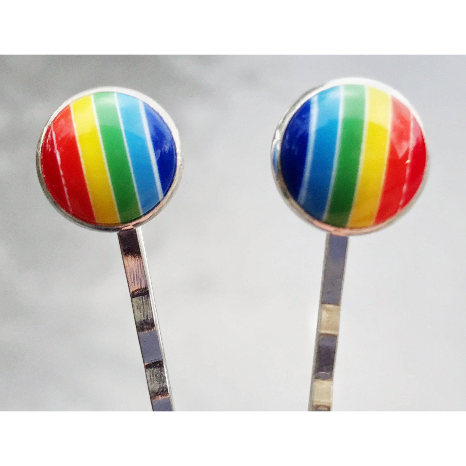 Rainbow Striped Brass Hair Pins - Colorful and Stylish Accessories