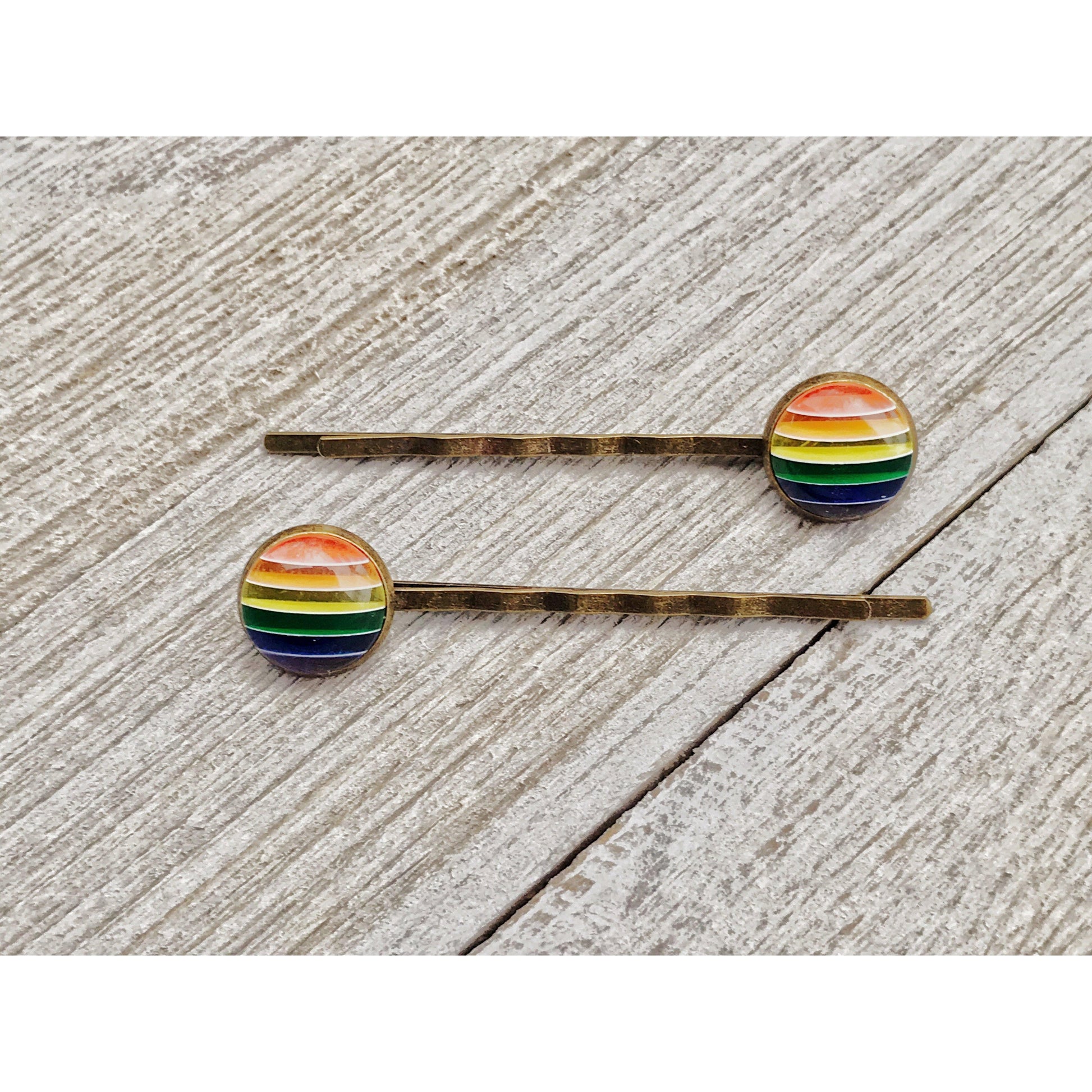 Rainbow Striped Brass Hair Pins - Colorful and Stylish Accessories