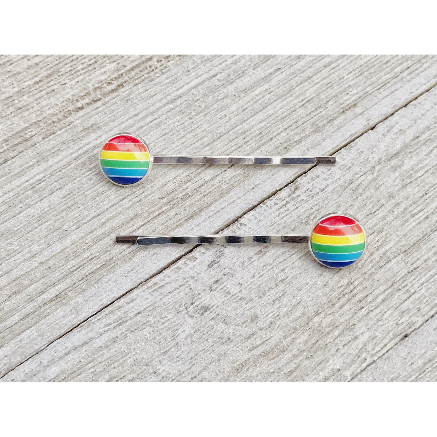 Rainbow Striped Brass Hair Pins - Colorful and Stylish Accessories