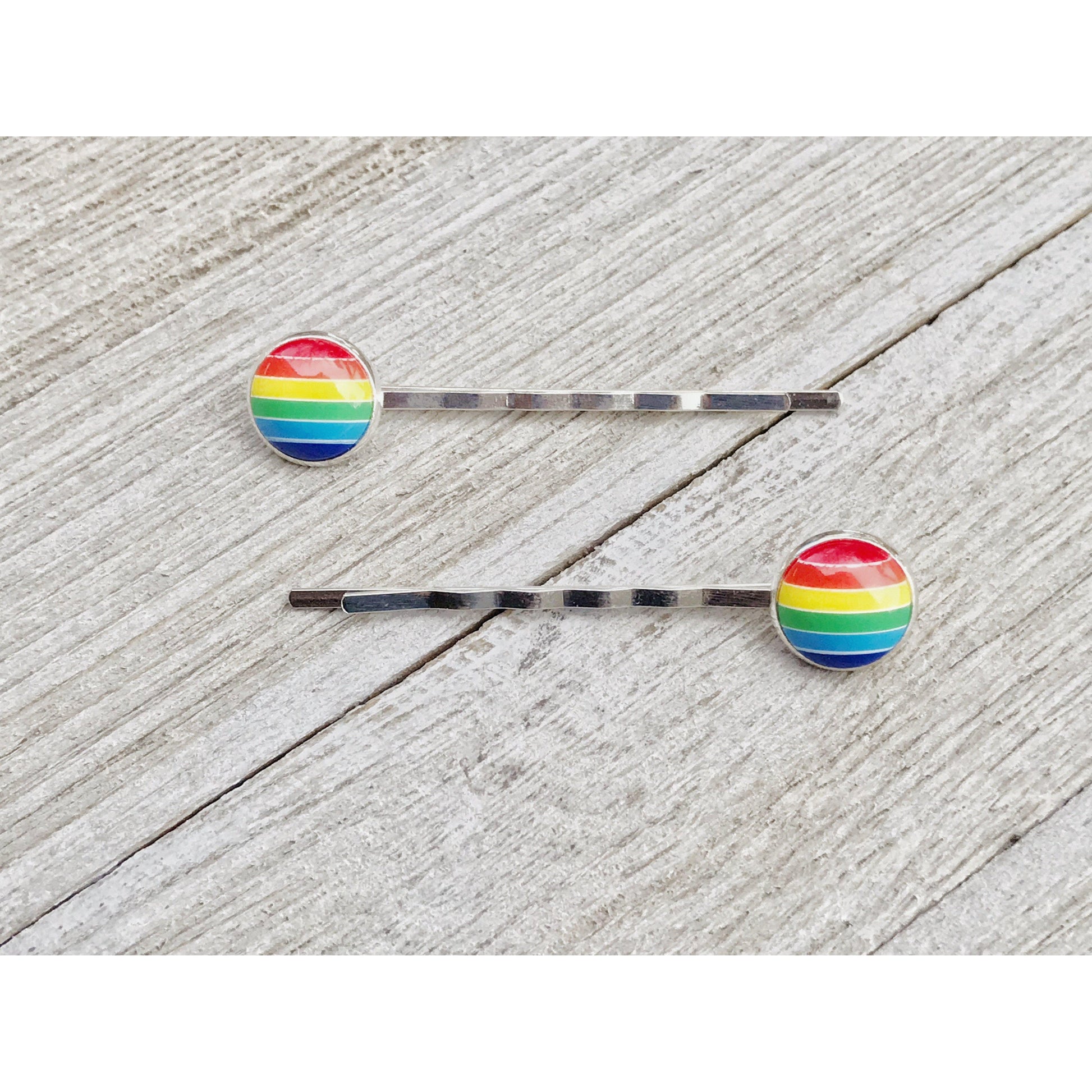 Rainbow Striped Brass Hair Pins - Colorful and Stylish Accessories