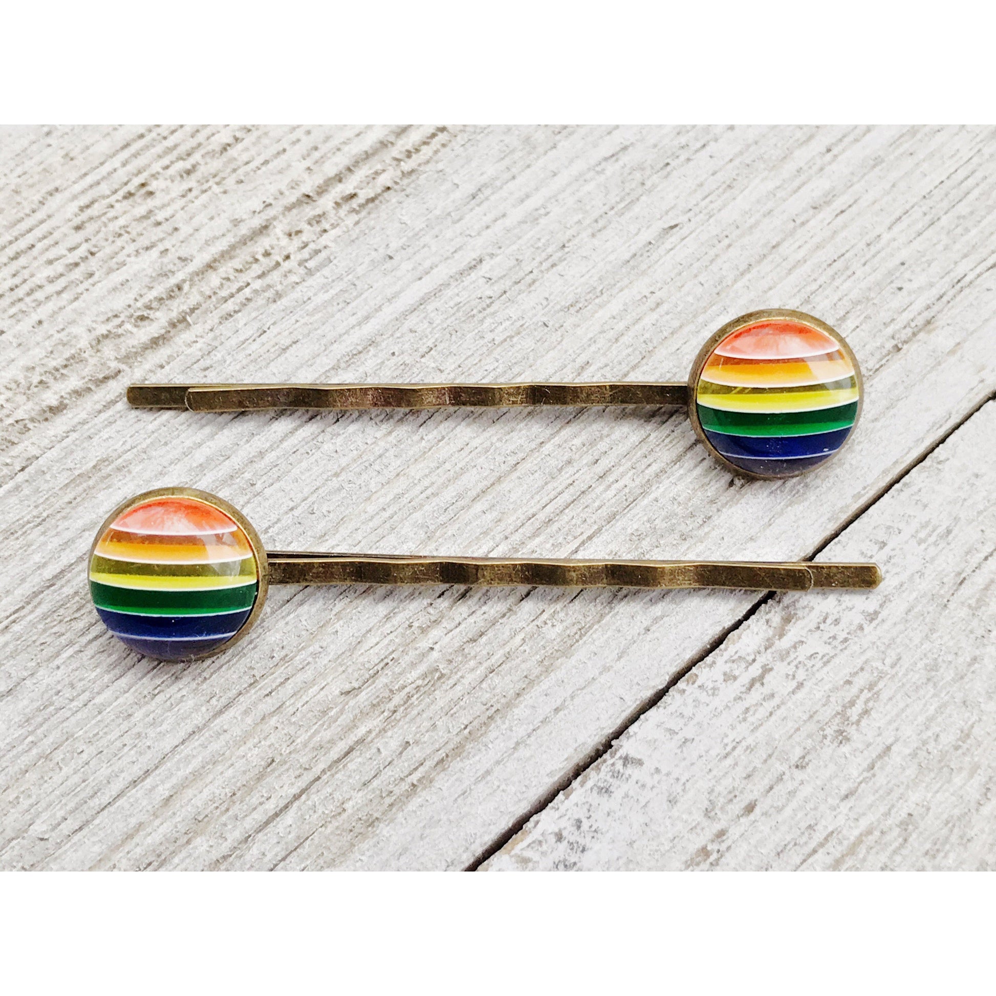 Rainbow Striped Brass Hair Pins - Colorful and Stylish Accessories