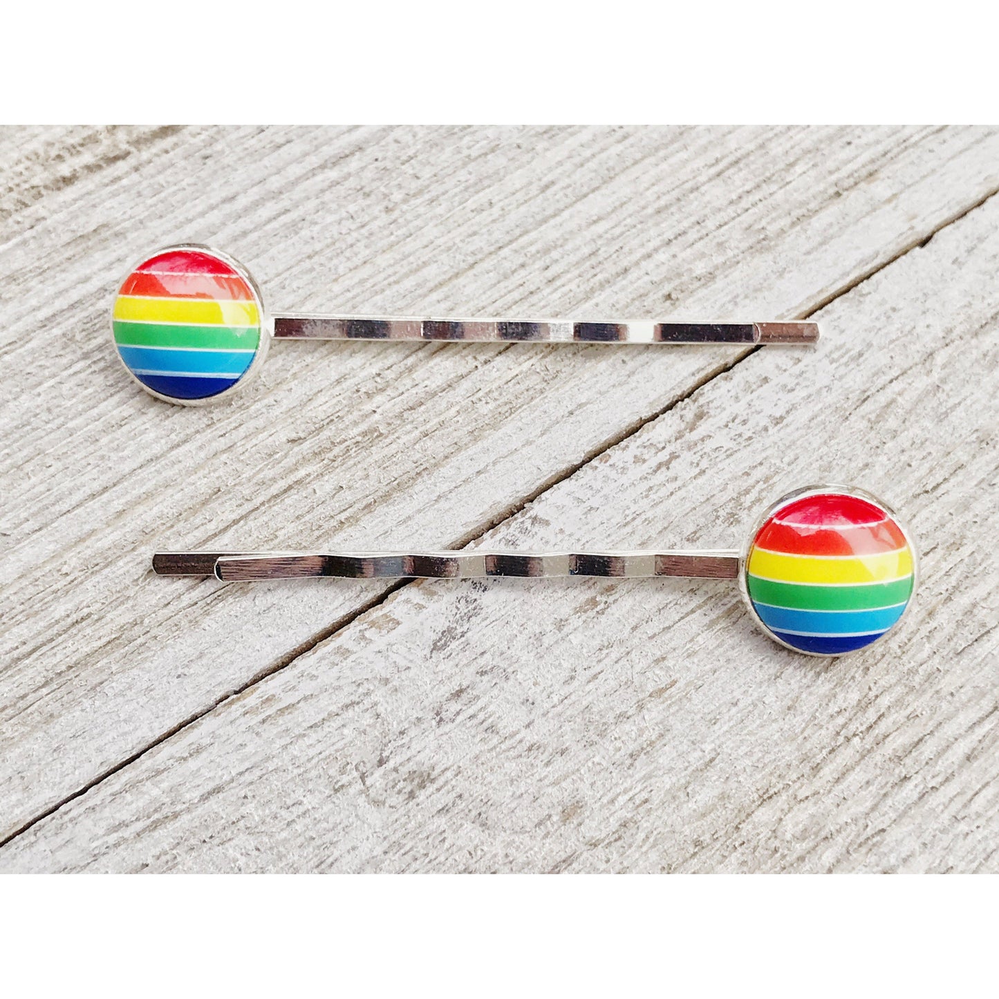 Rainbow Striped Brass Hair Pins - Colorful and Stylish Accessories