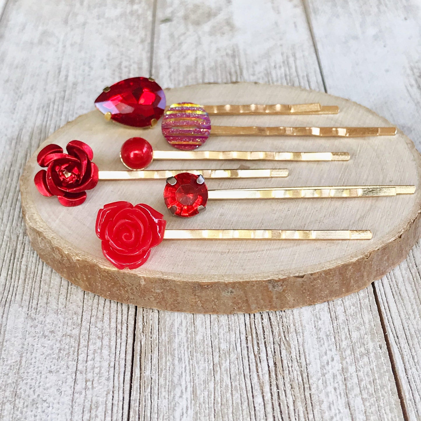 Red Gold Hair Pin, Neutral Hair Pins, Minimalist Wedding Hair Jewelry, Womens Hair Clips, Modern Bobby Pins, Red Hair Barrettes, Red Flowers