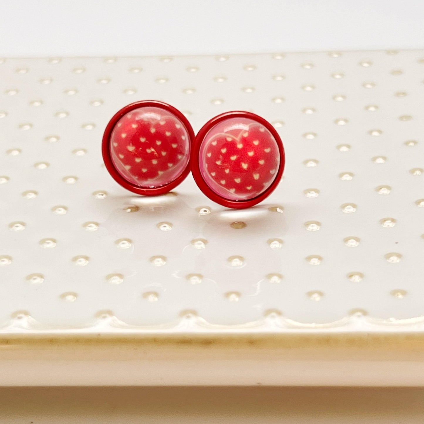 Pink, Red & White Polka Dot Heart Stud Earrings: Playful & Romantic Accessories