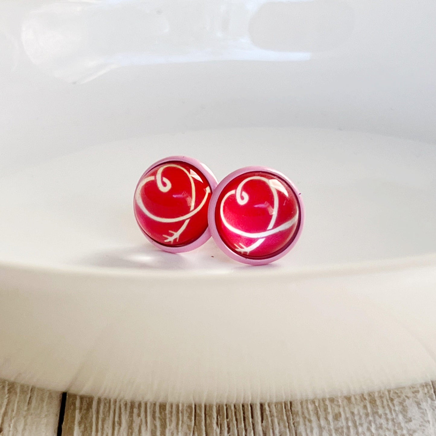 Red, White, & Pink Heart Stud Earrings: Sweet and Romantic Accessories