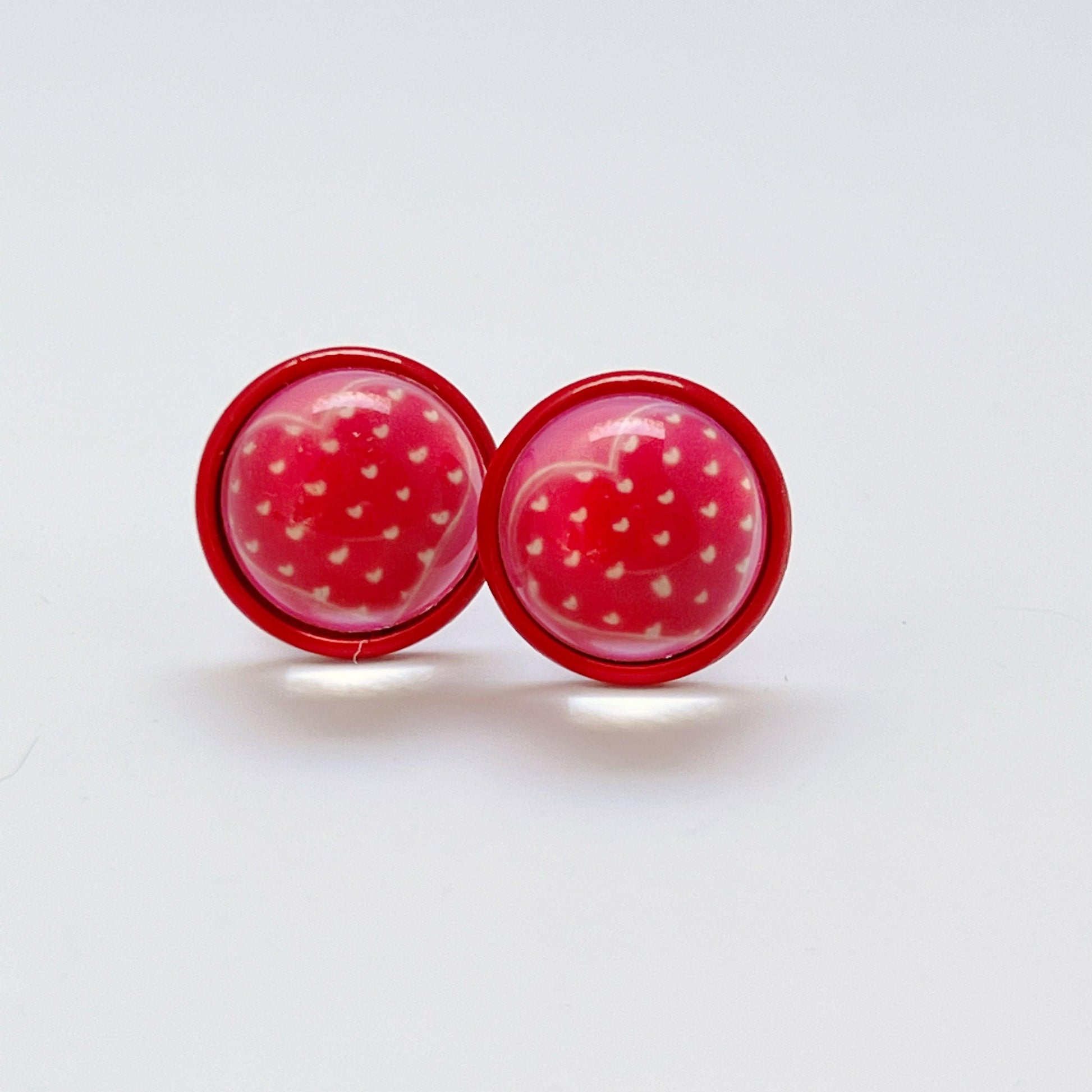 Pink, Red & White Polka Dot Heart Stud Earrings: Playful & Romantic Accessories