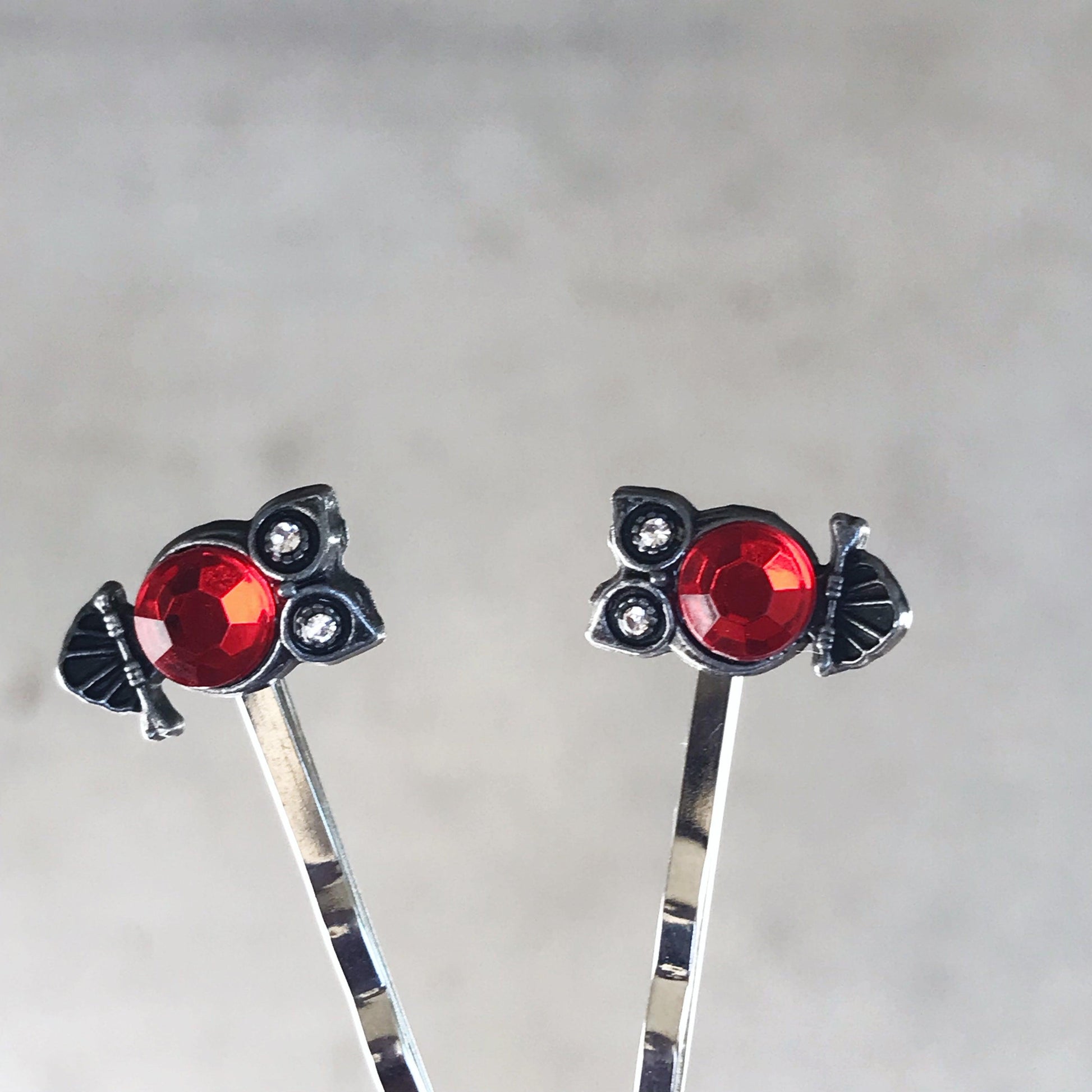 Red Rhinestone Owl Bobby Pins: Sparkling Owl Accents for Unique Hairstyles