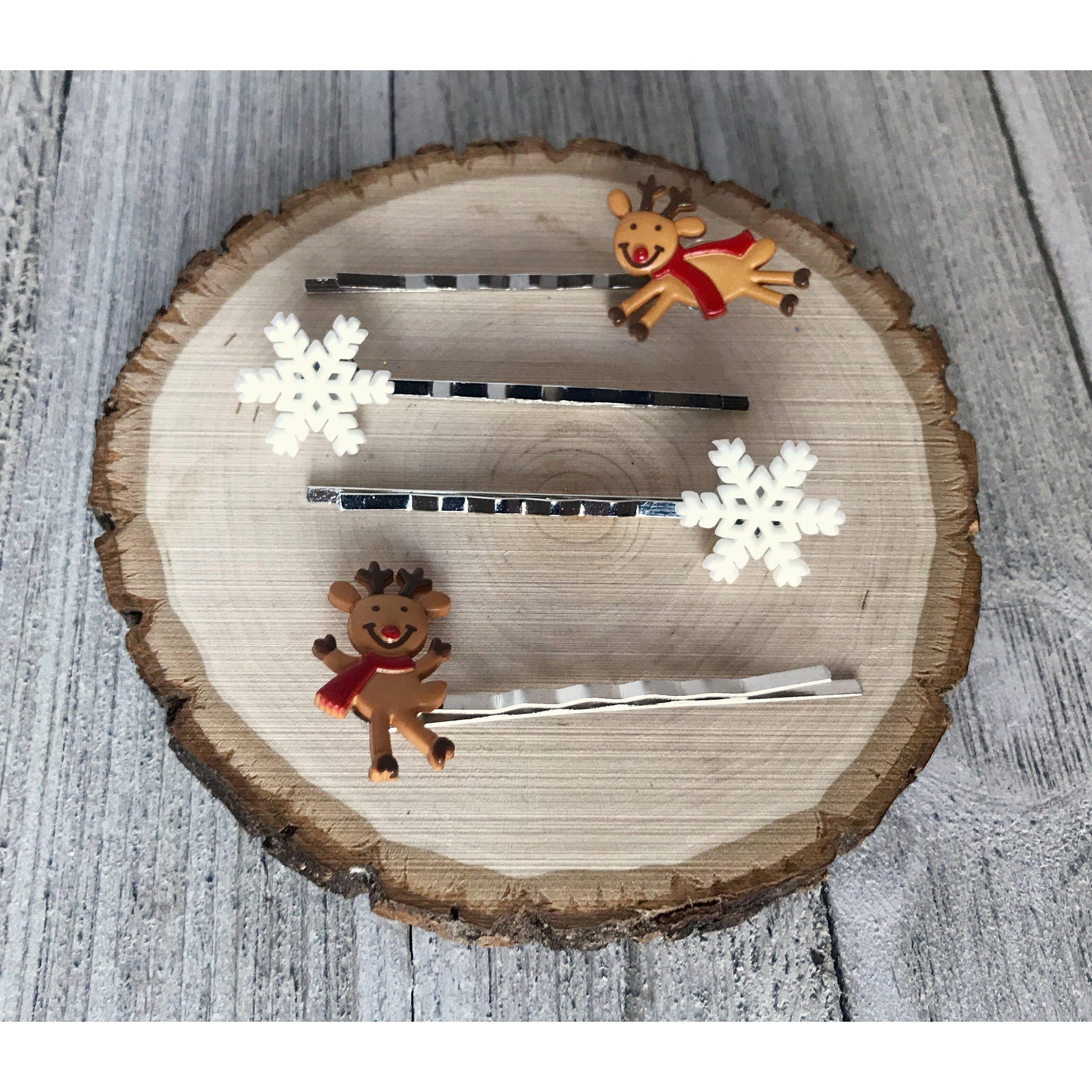 Reindeer Hair Pins, Snowflake Hair Pins, Christmas Hair Pins, Reindeer Barrettes, Holiday Bobby Pins