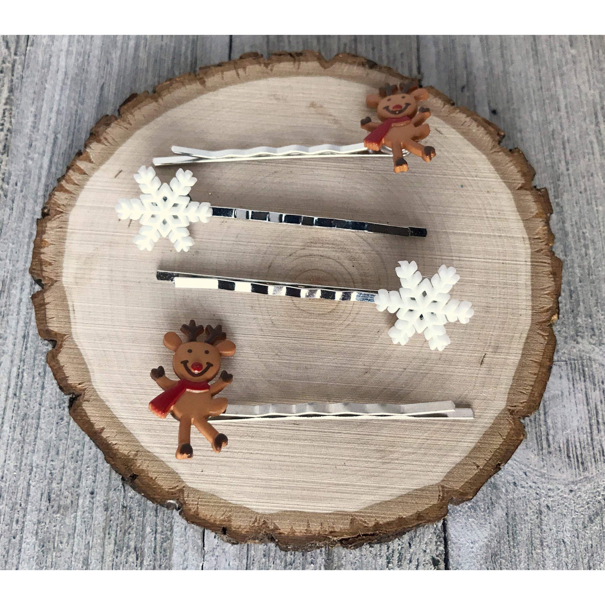 Reindeer Hair Pins, Snowflake Hair Pins, Christmas Hair Pins, Reindeer Barrettes, Holiday Bobby Pins